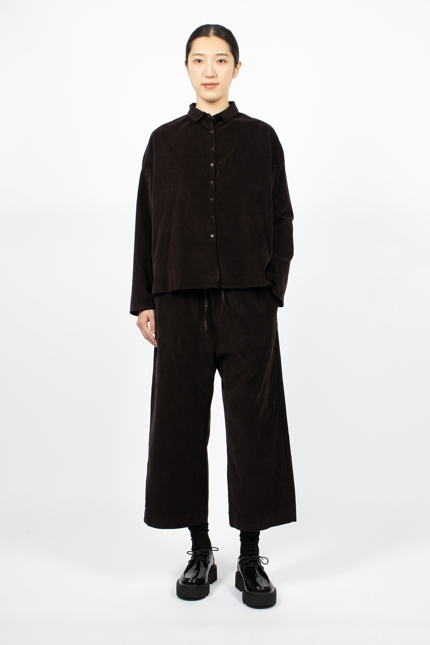 12_125 Velvet Short Collar Shirt Chocolate