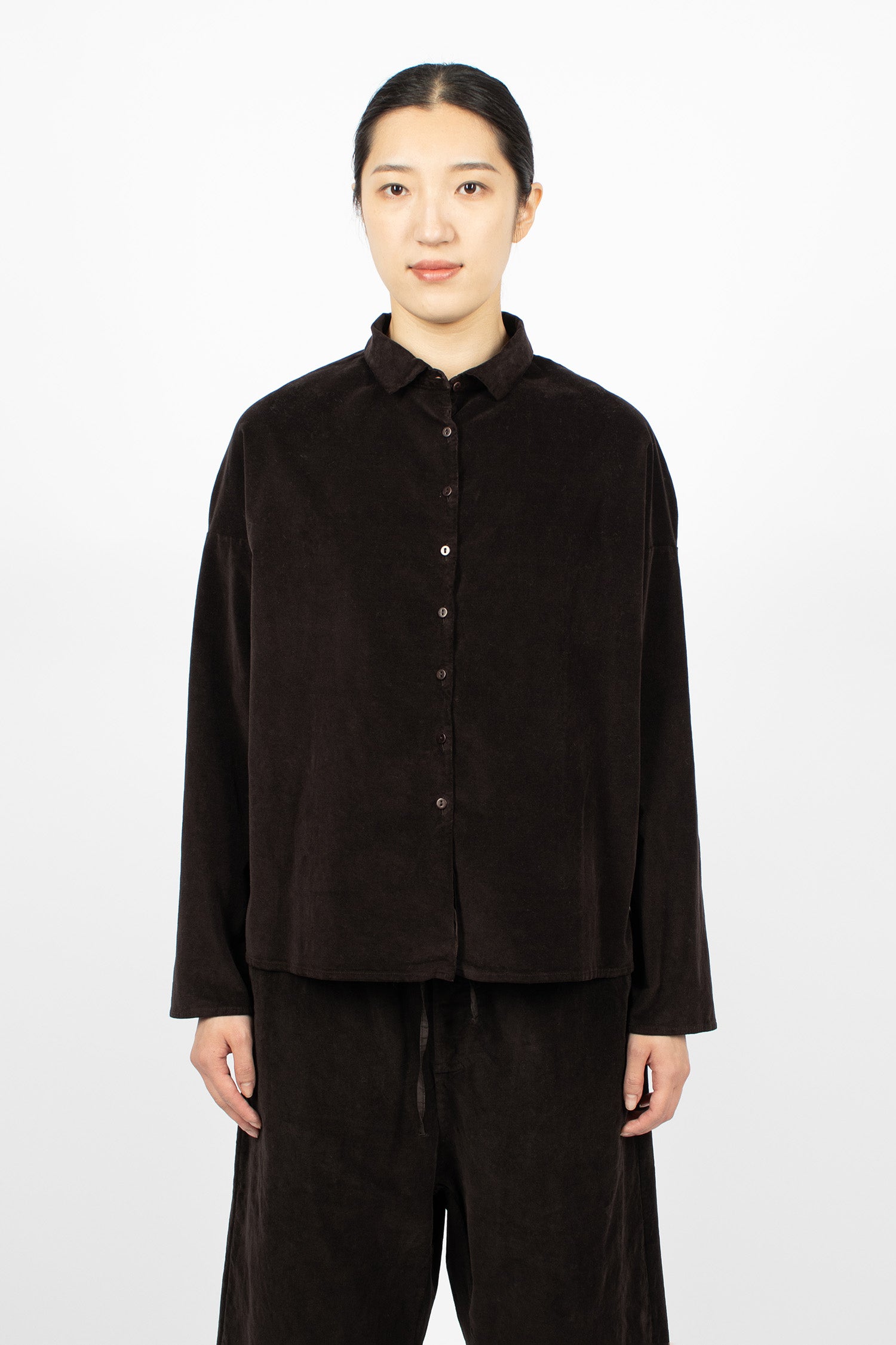 12_125 Velvet Short Collar Shirt Chocolate