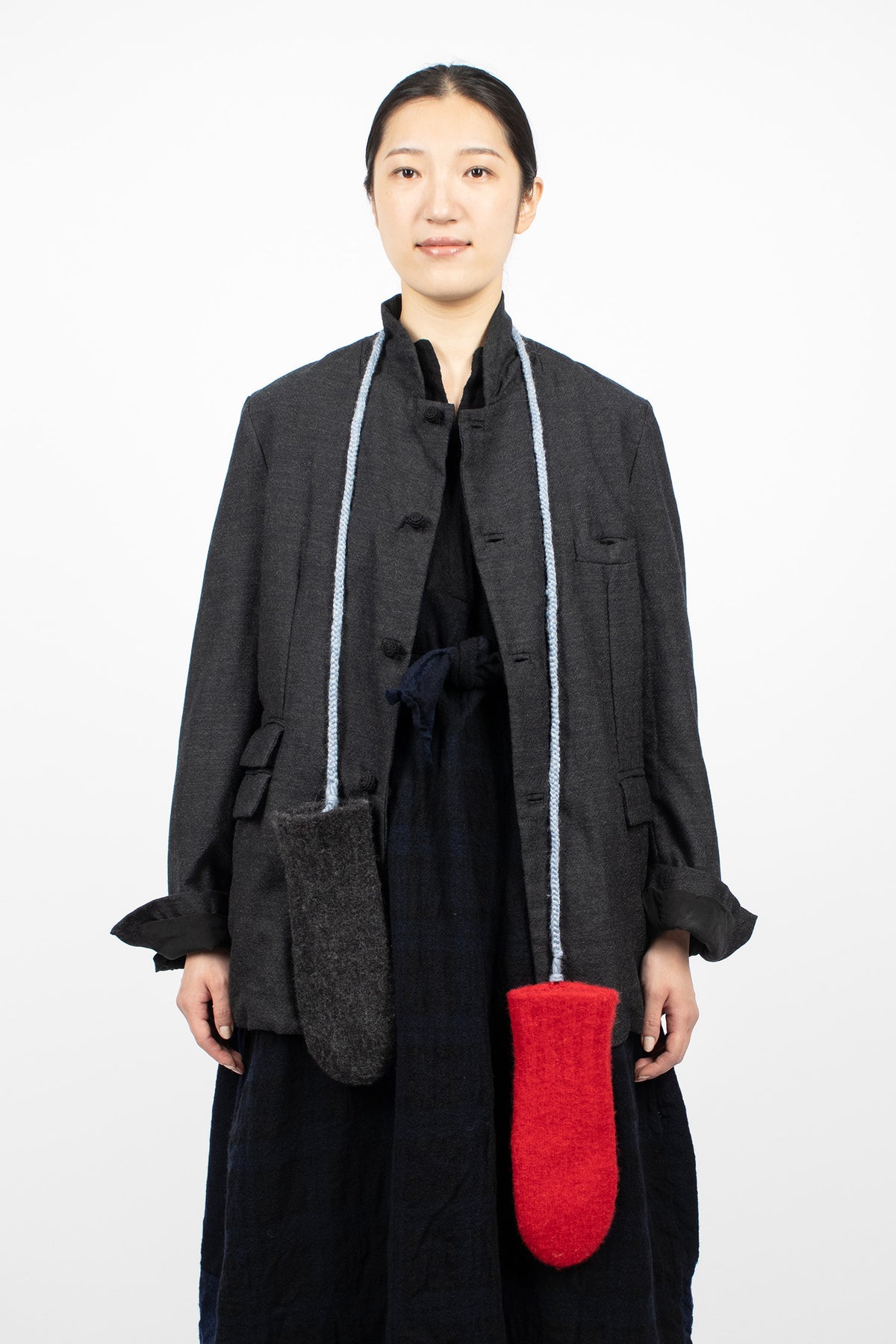 Wool Felt Braid Gloves Anthracite/Red