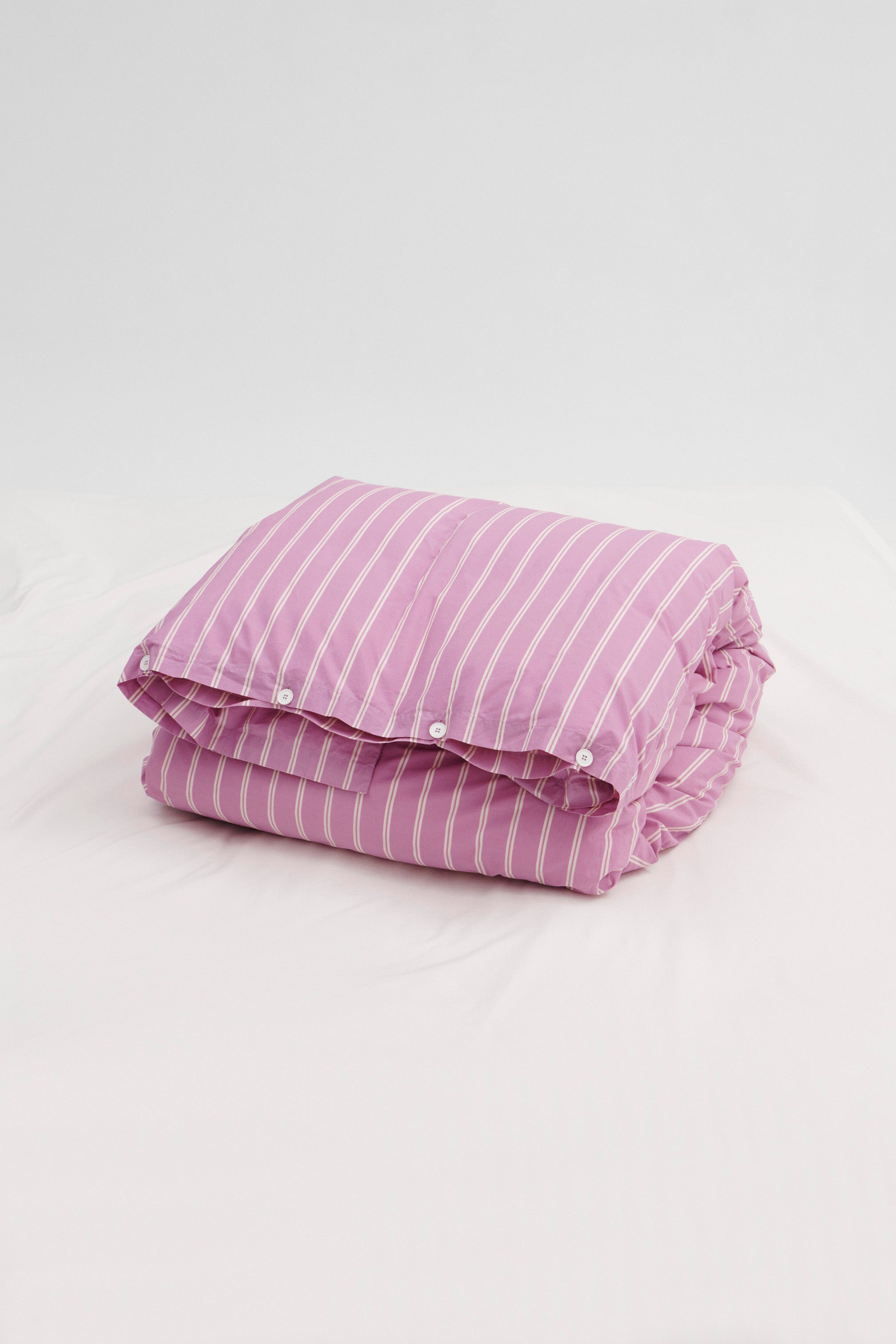 Percale Double Duvet Cover Mallow Pink Stripes