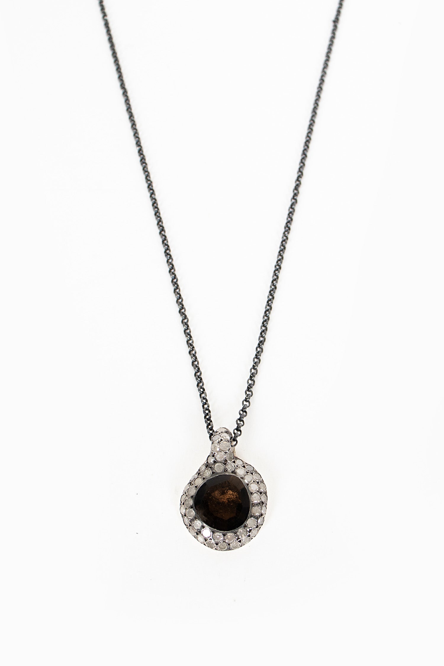 Treated Silver Necklace Smoky Quartz/Icy White Diamond