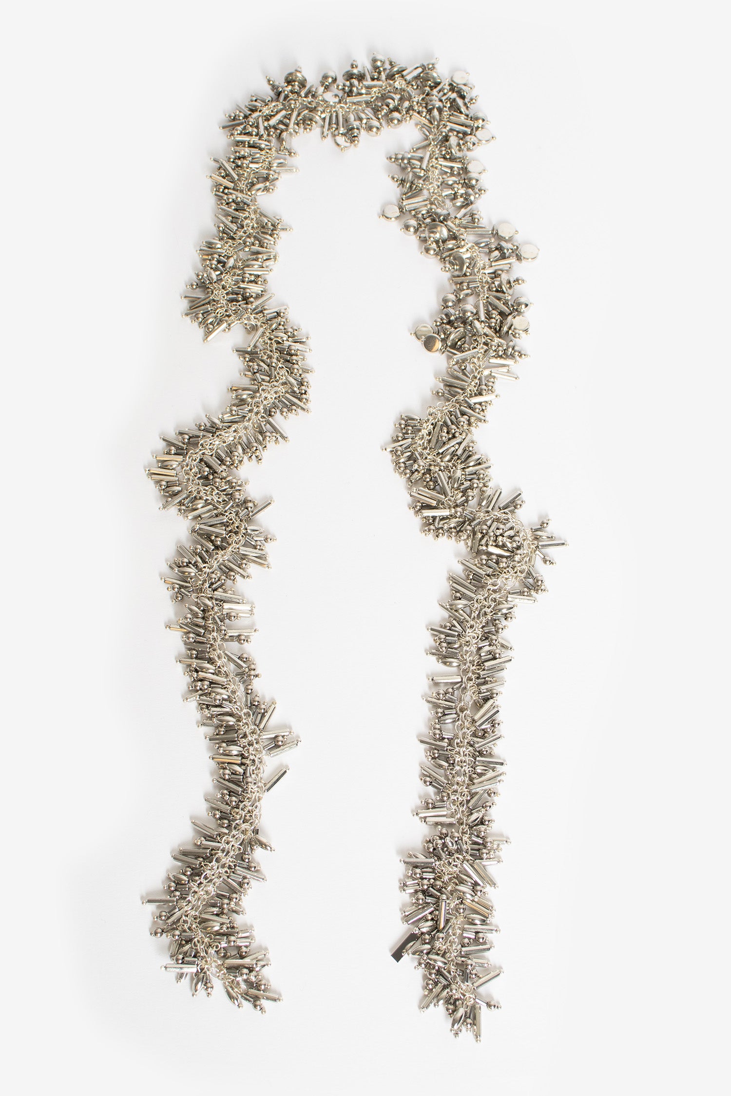 Embroidered Scarf Necklace Silver