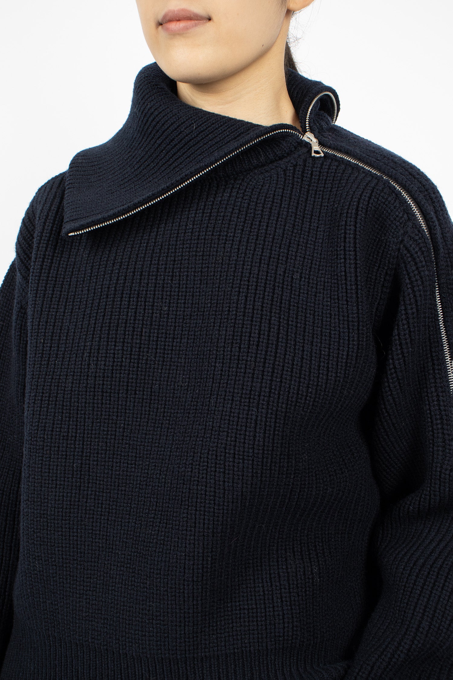 Zipped Wool Sweater Black