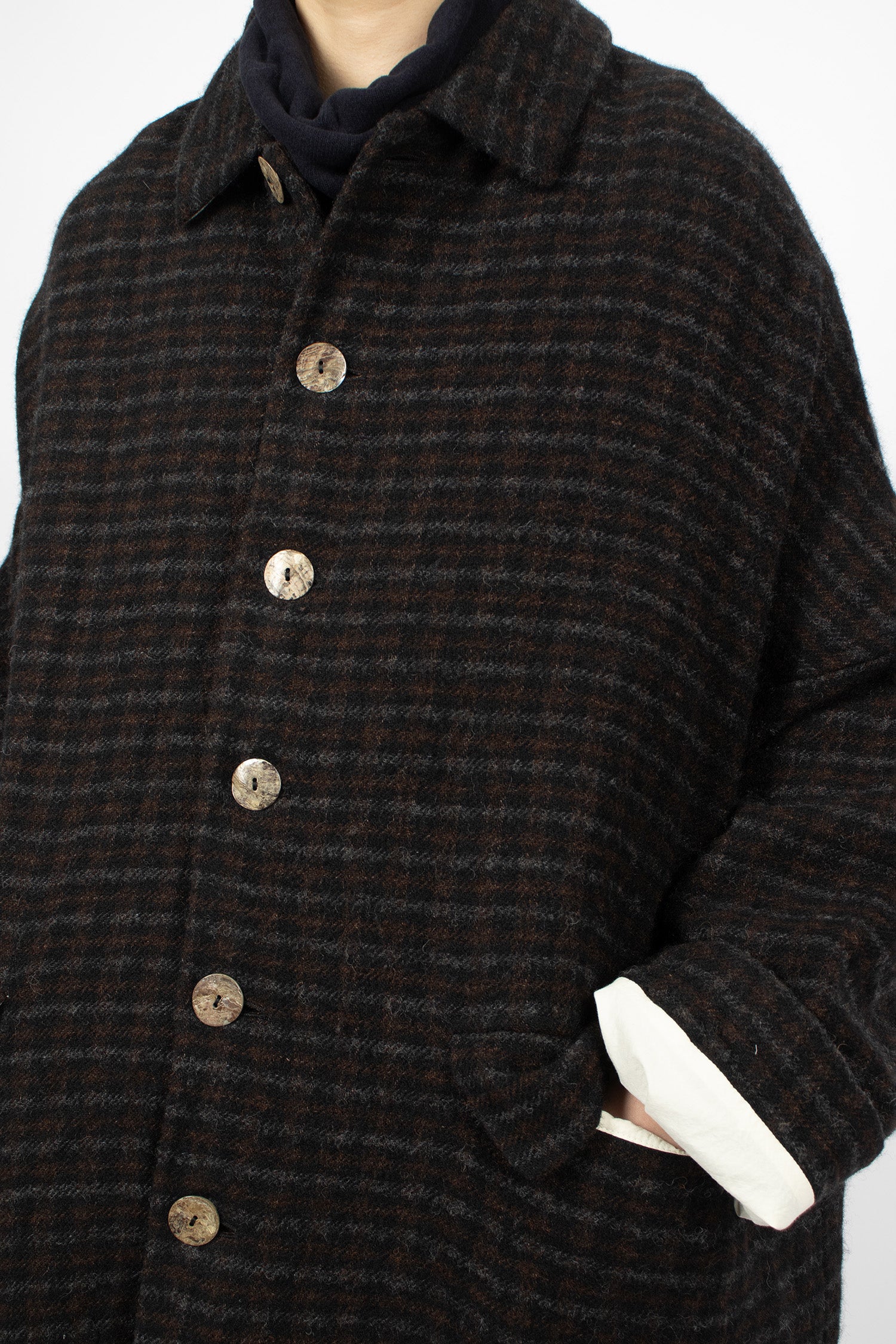 UP#U4553 Upcycled Checked Crash Wool Coat Black