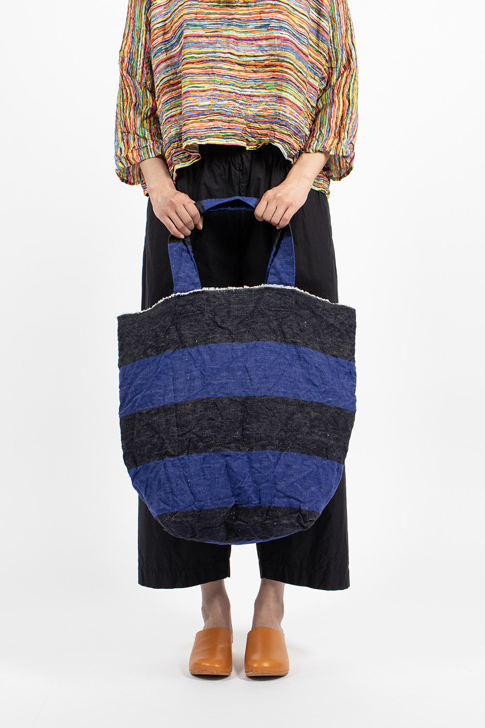 Imuya Washed Linen Bag Electric Blue Stripe