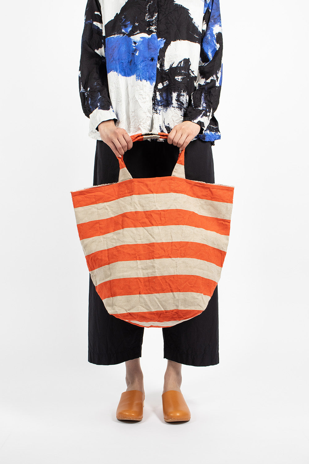 Imuya Washed Linen Bag Orange Natural Stripe