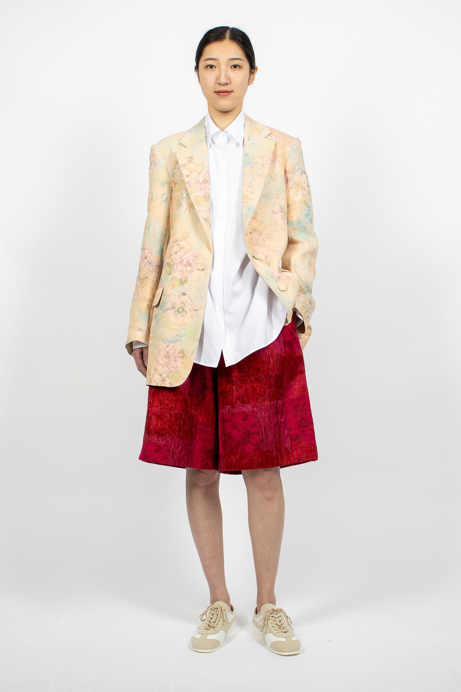 Jacquard Single-Breasted Blazer Light Pink