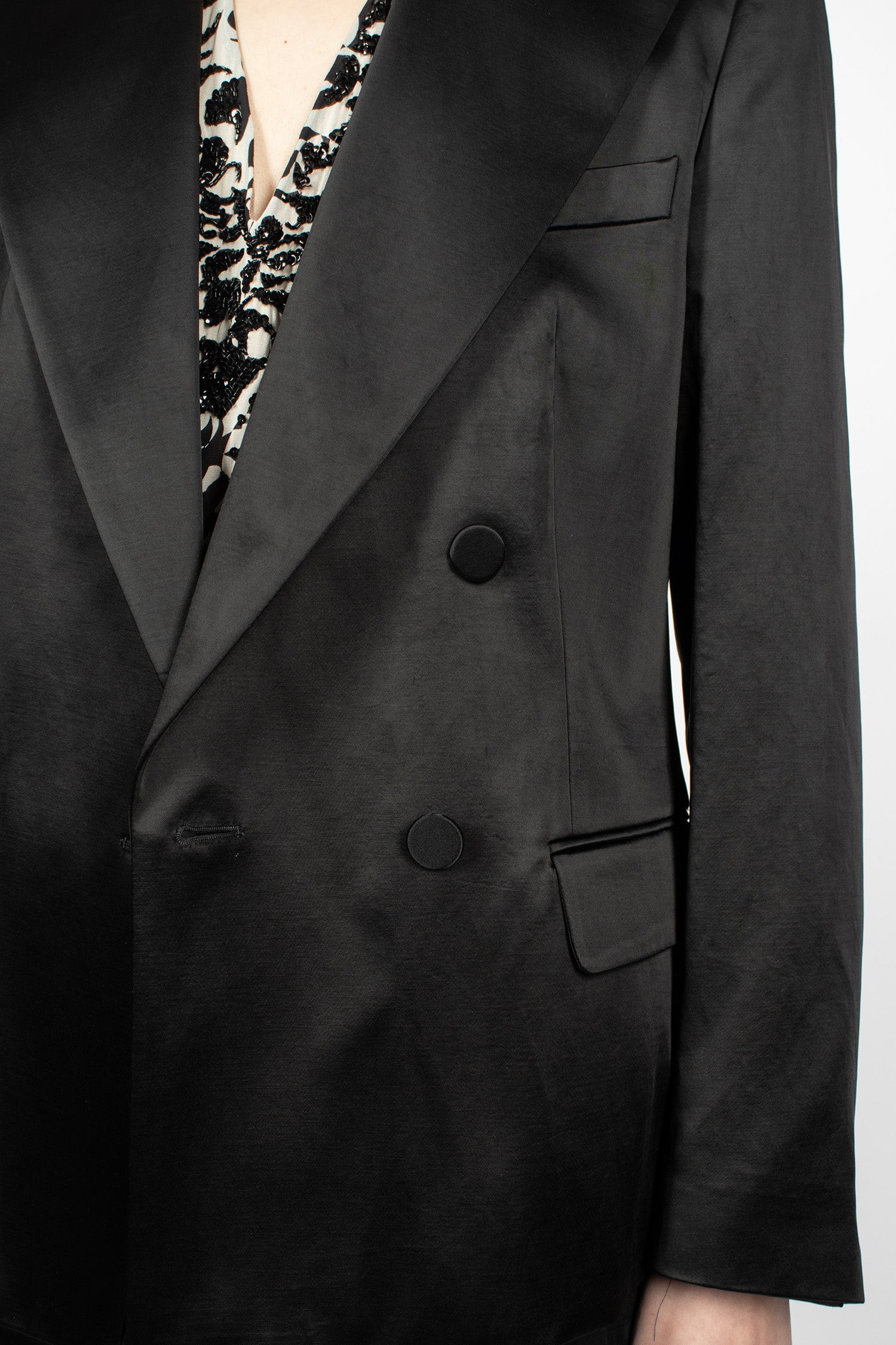 Double-Breasted Satin Blazer Black