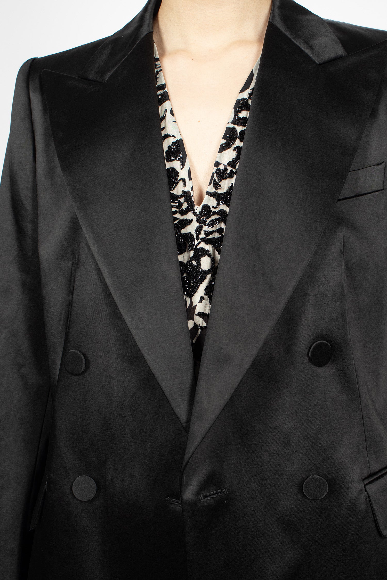 Double-Breasted Satin Blazer Black