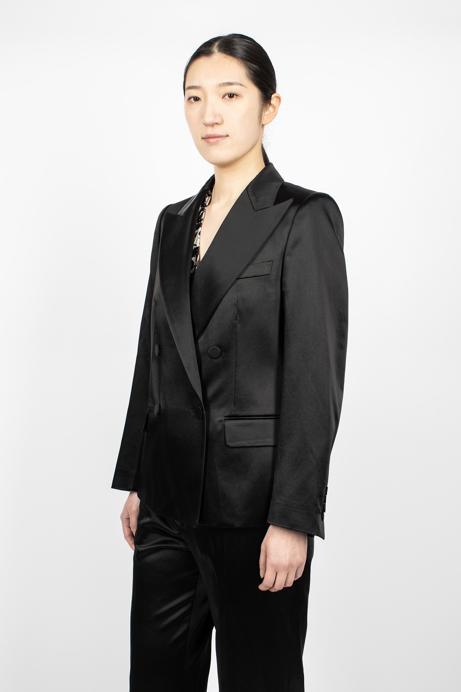 Double-Breasted Satin Blazer Black