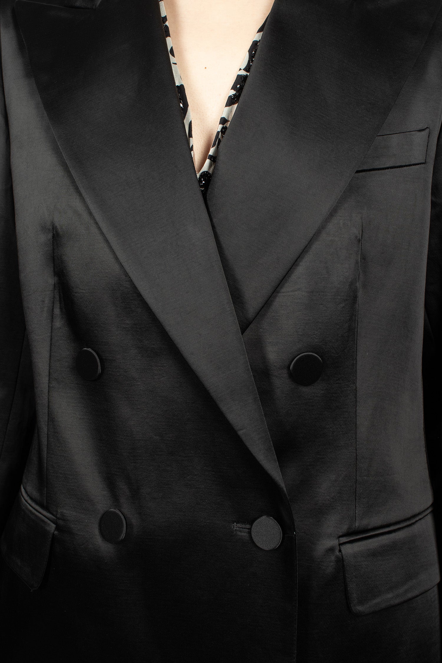 Double-Breasted Satin Blazer Black