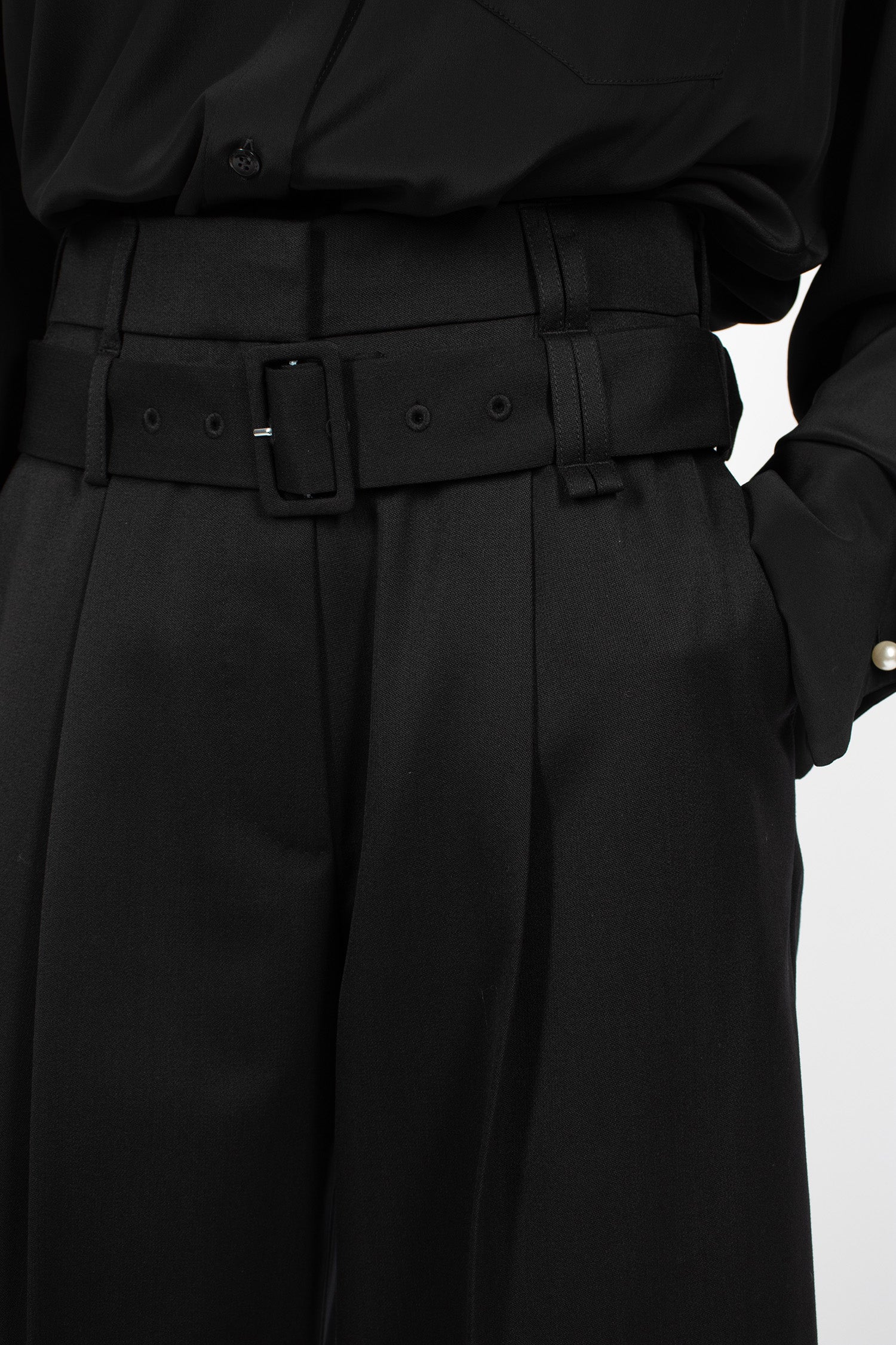 Multi Belt Loop Wide Leg Trousers Black