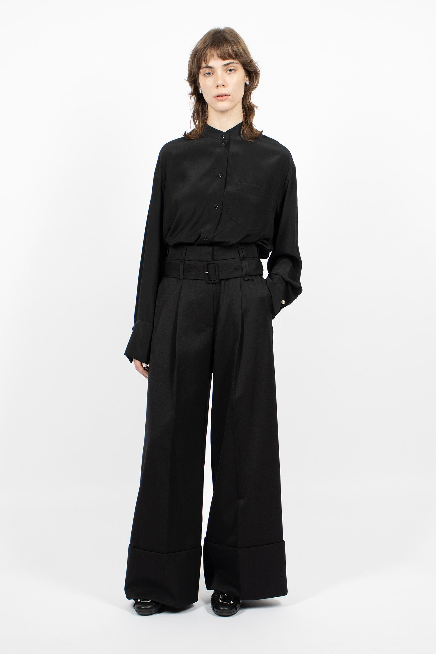 Multi Belt Loop Wide Leg Trousers Black