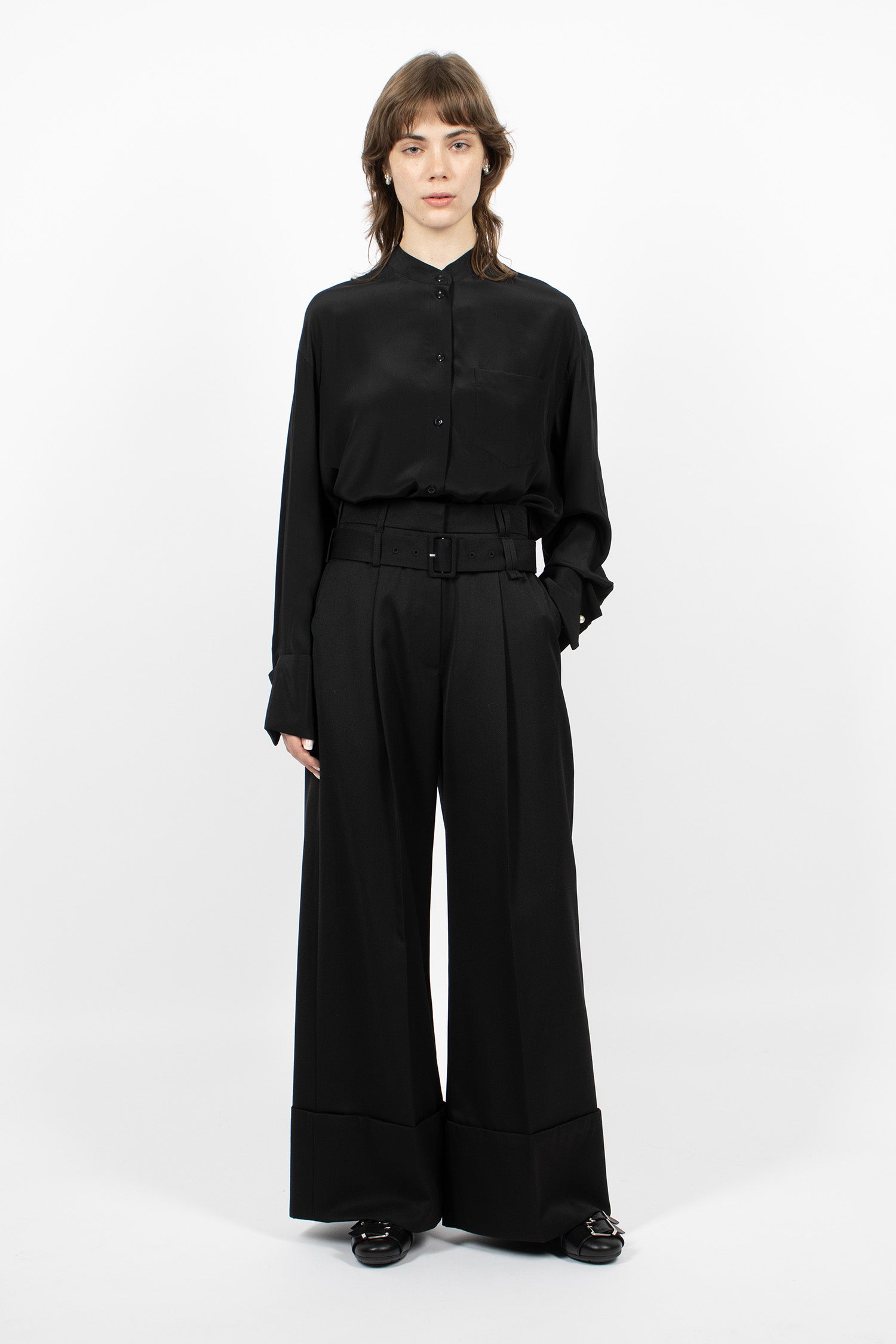 Multi Belt Loop Wide Leg Trousers Black