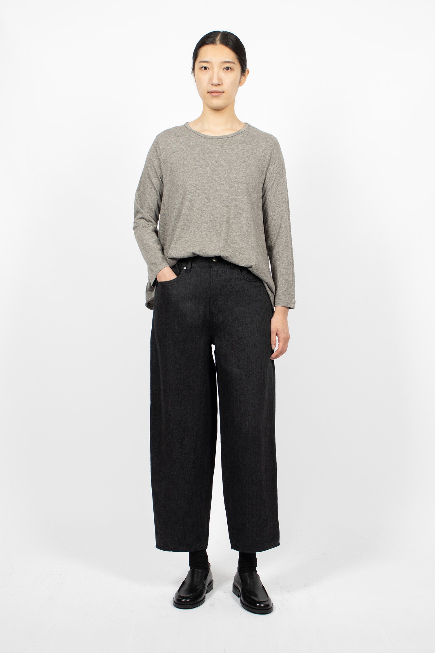 Linen Denim Tapered Pants Black