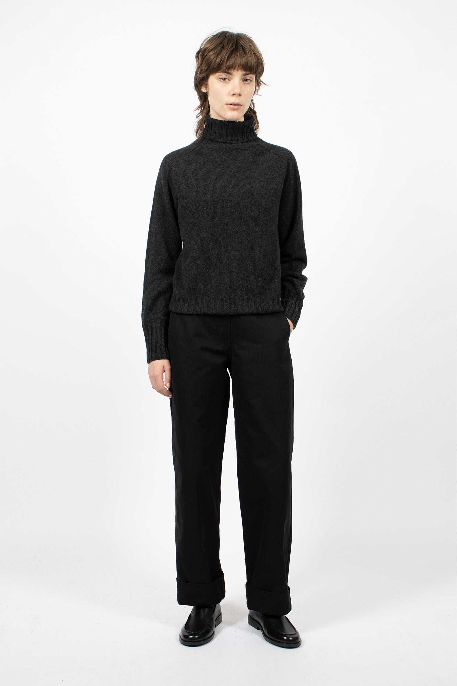 Wide Roll Neck Cashmere Jumper Charcoal