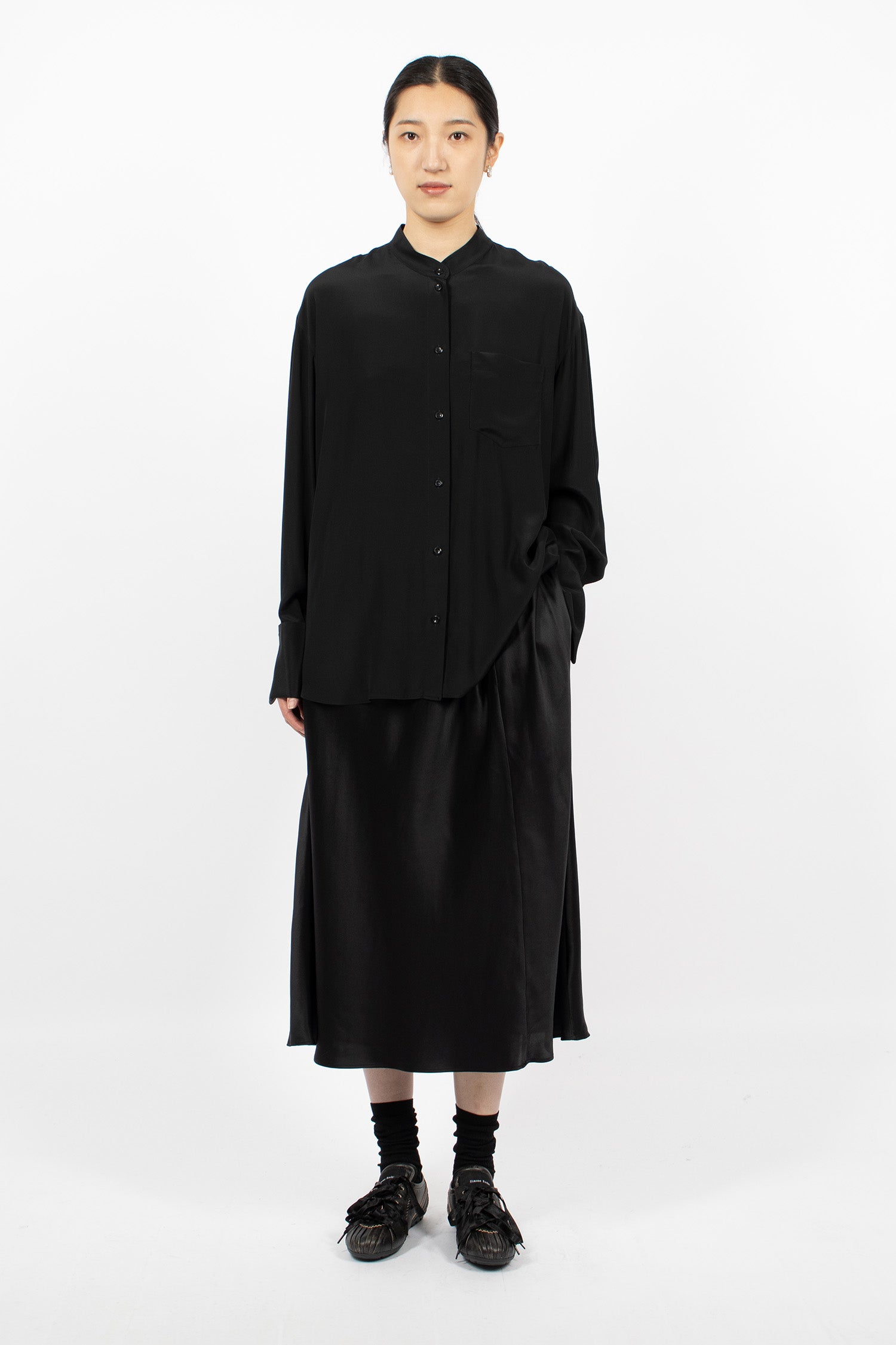 Single Hip Detail Easy Skirt Black