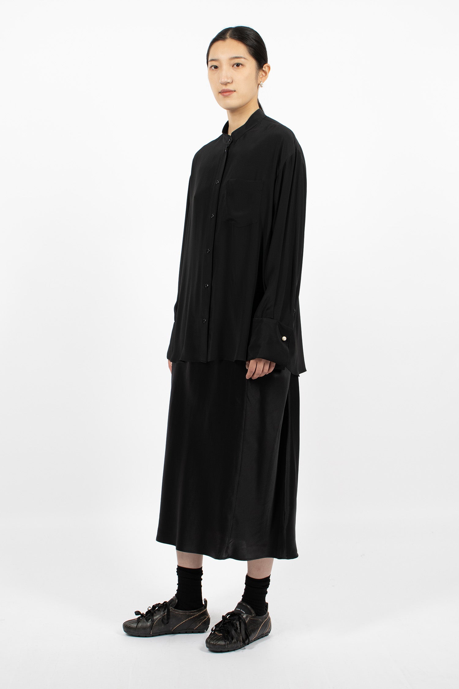 Single Hip Detail Easy Skirt Black