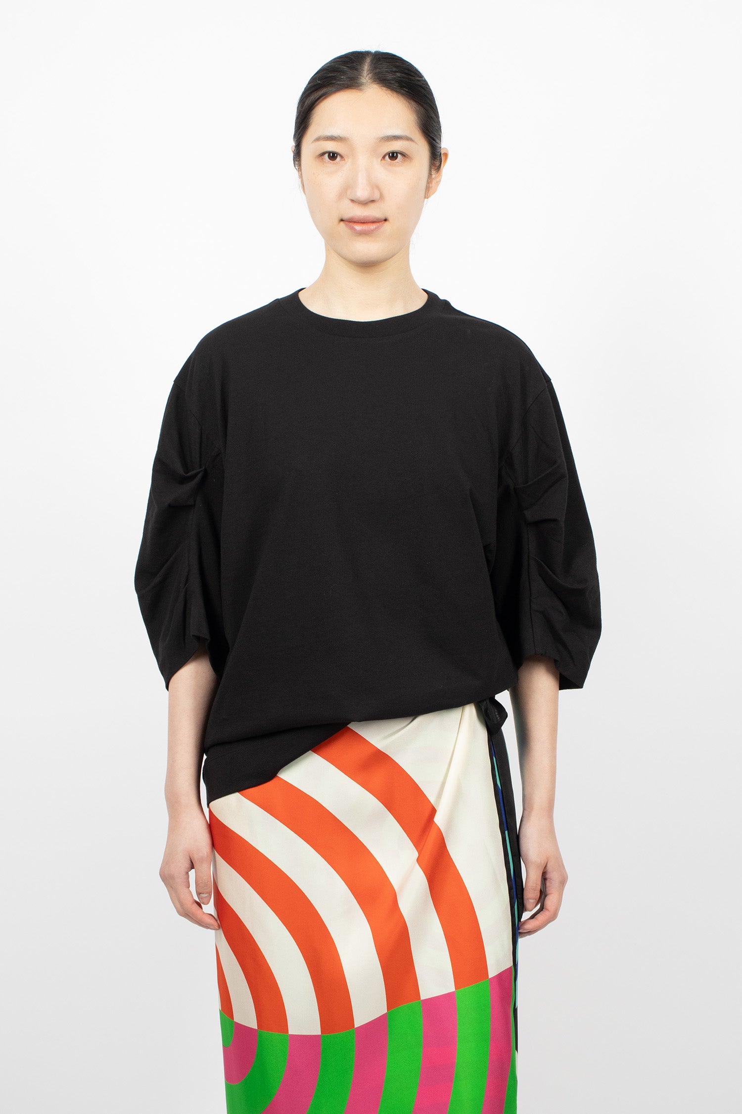 Gathered Jersey T-Shirt Black
