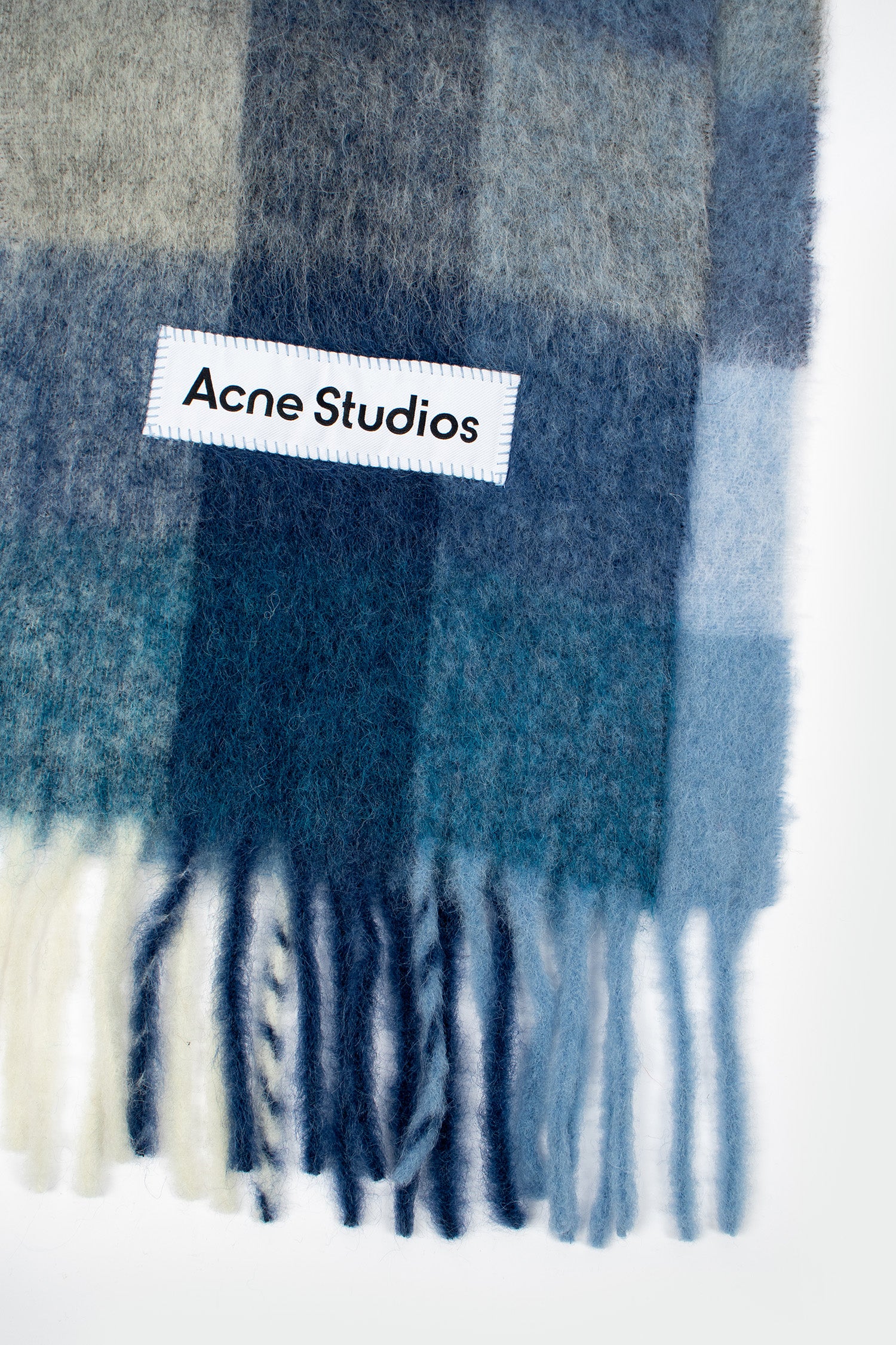 Checked Mohair Scarf Indigo/Grey/Light Blue