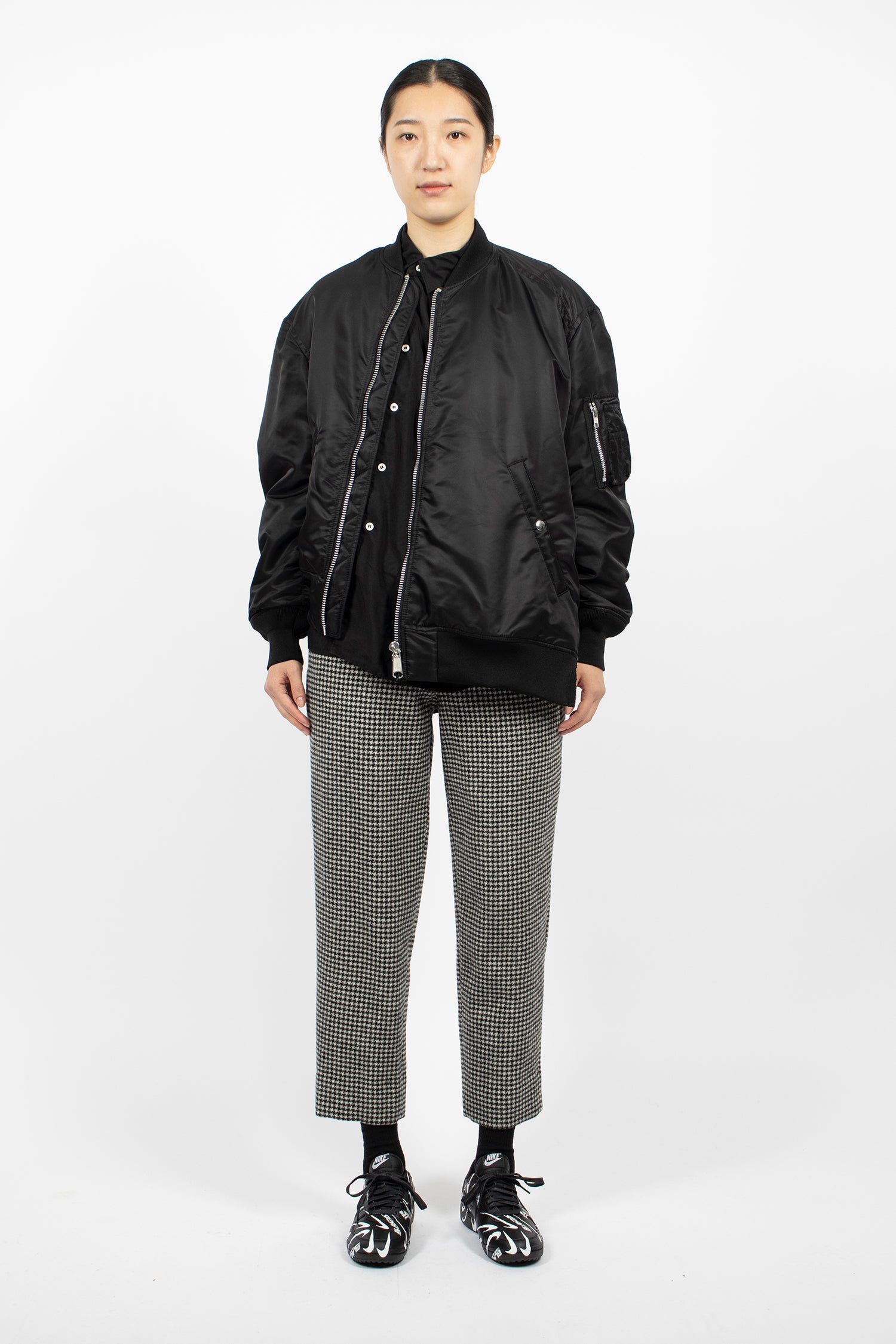 Asymmetrical Padded Bomber Jacket Black