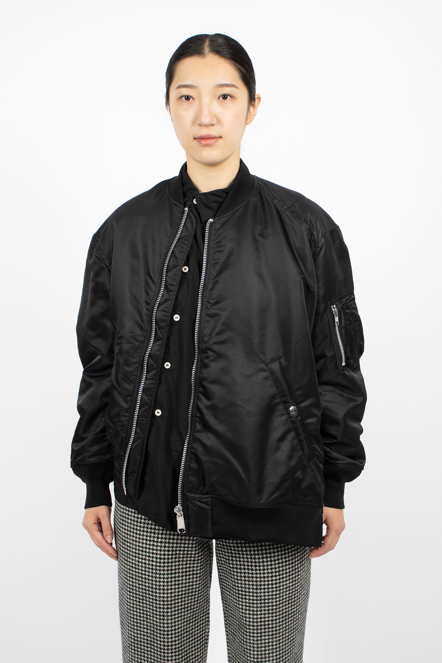 Asymmetrical Padded Bomber Jacket Black