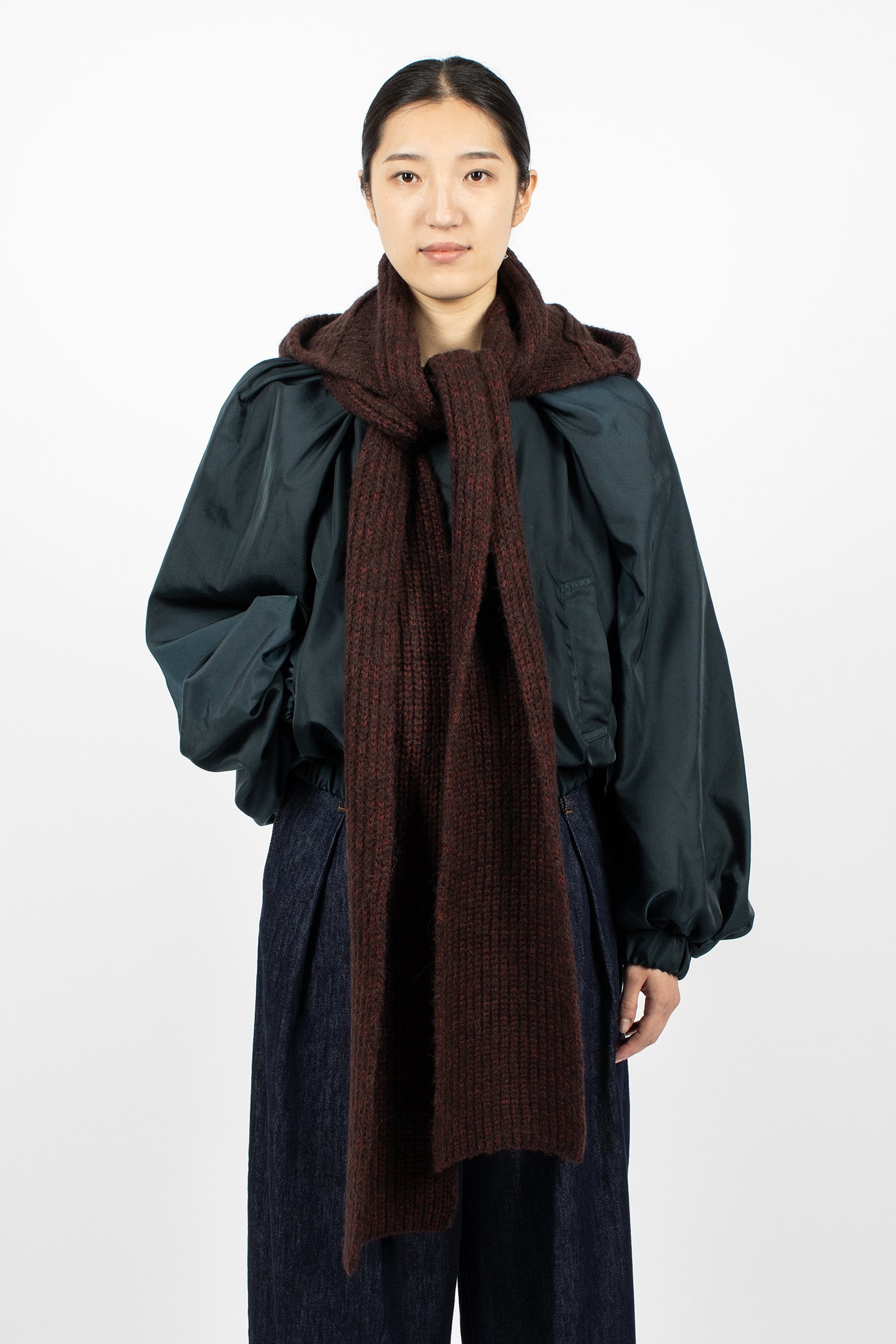 Hooded Wool Scarf Wine