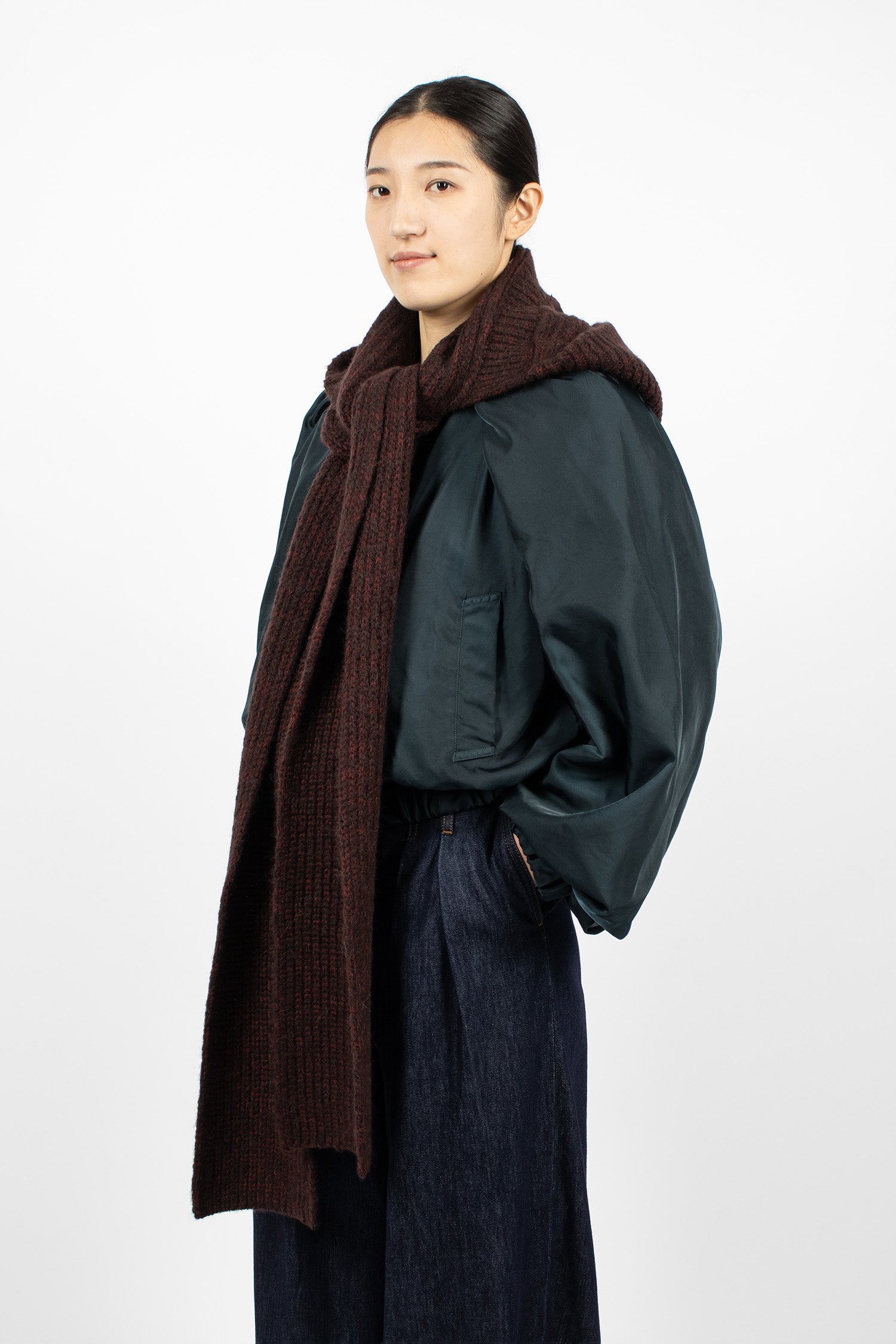 Hooded Wool Scarf Wine