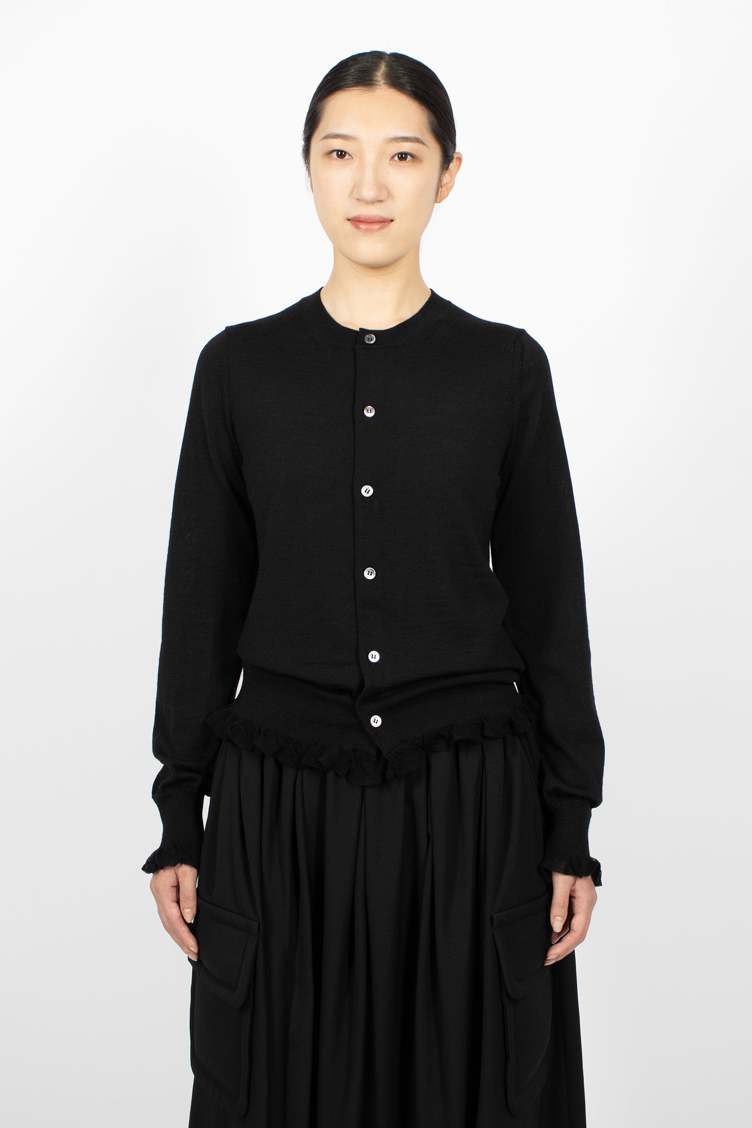 Frill Wool Cardigan Black