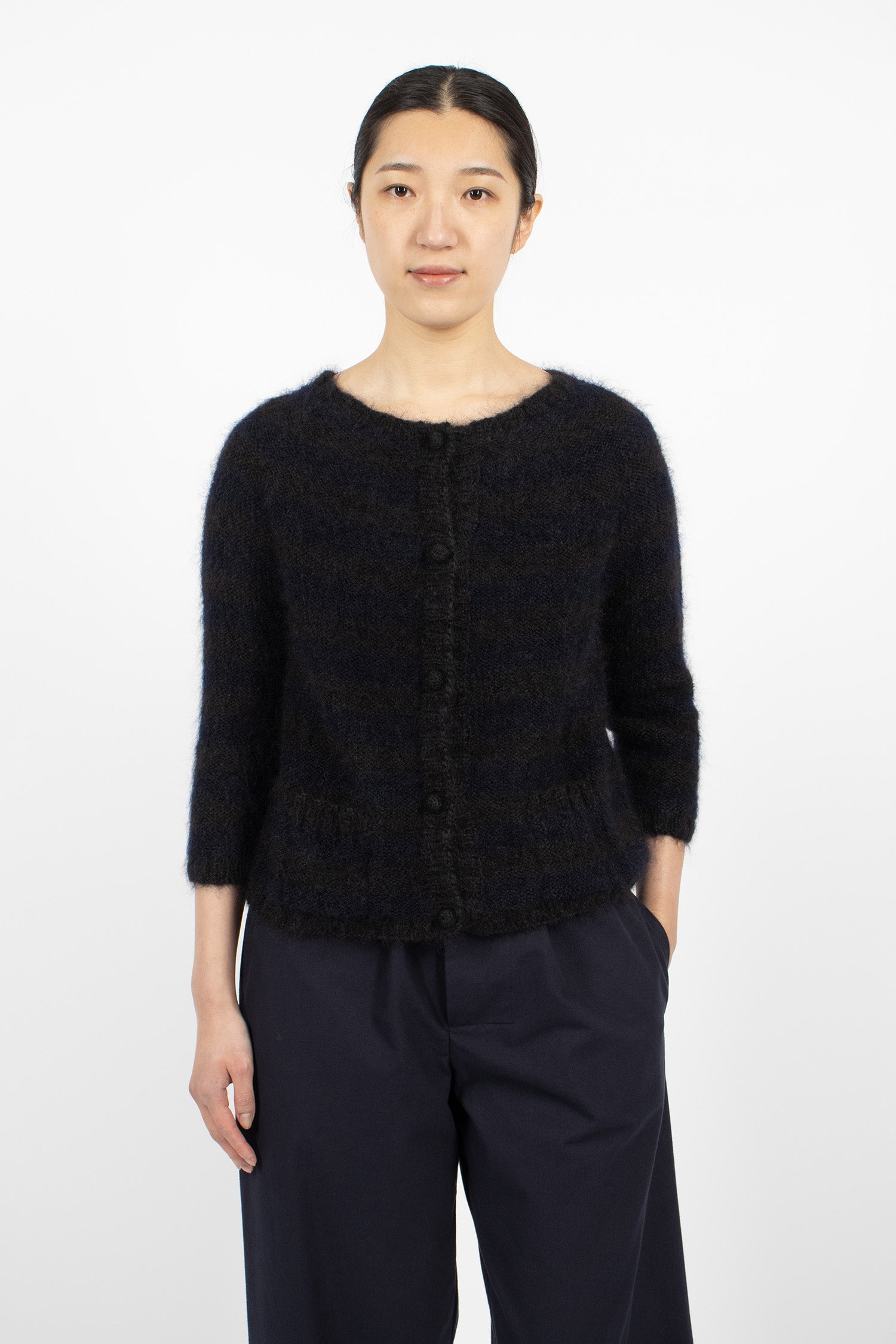 Hand-Knitted Stripe Cardigan Black/Dark Blue