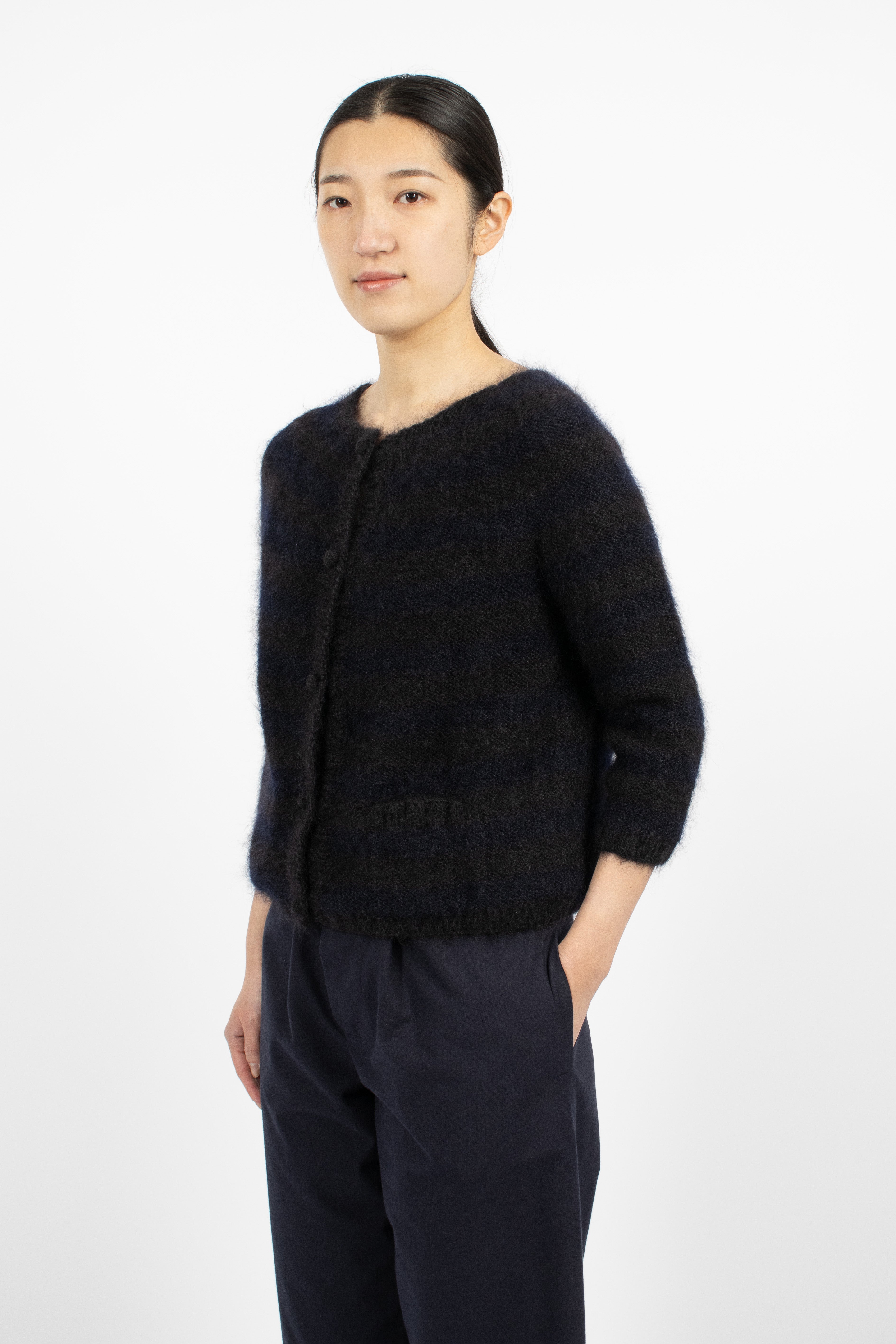 Hand-Knitted Stripe Cardigan Black/Dark Blue