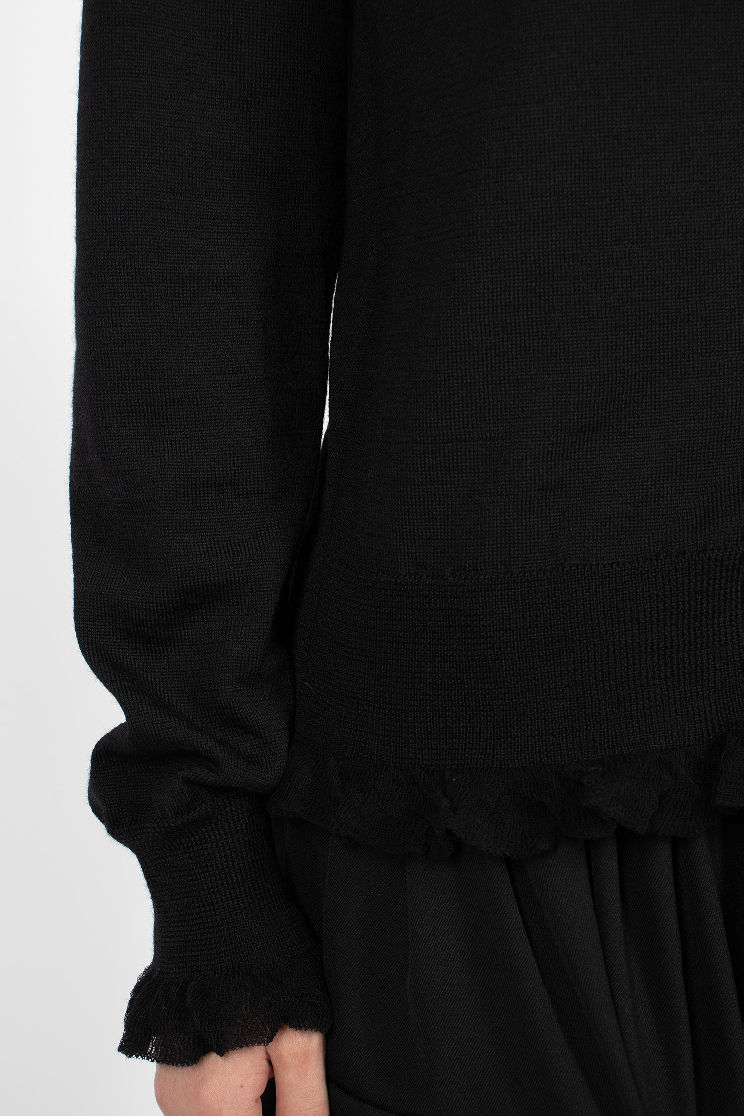 Frill Wool Cardigan Black