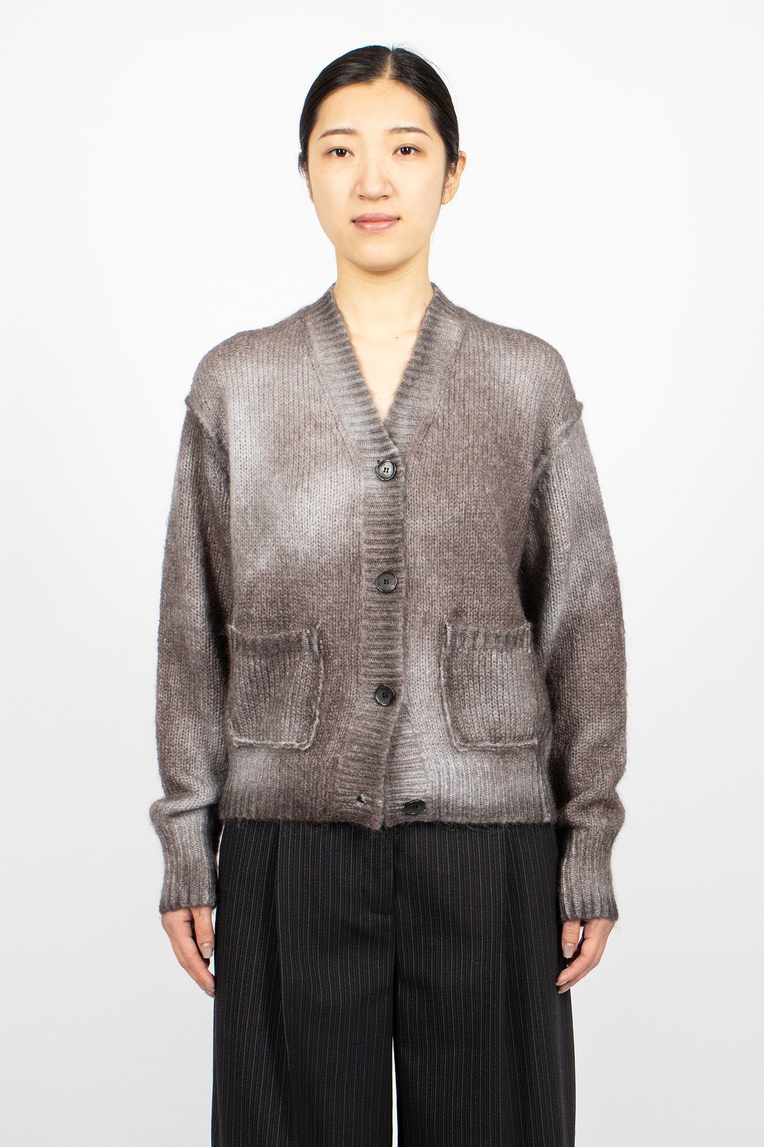 Sprayed Mohair Cardigan Anthracite Grey