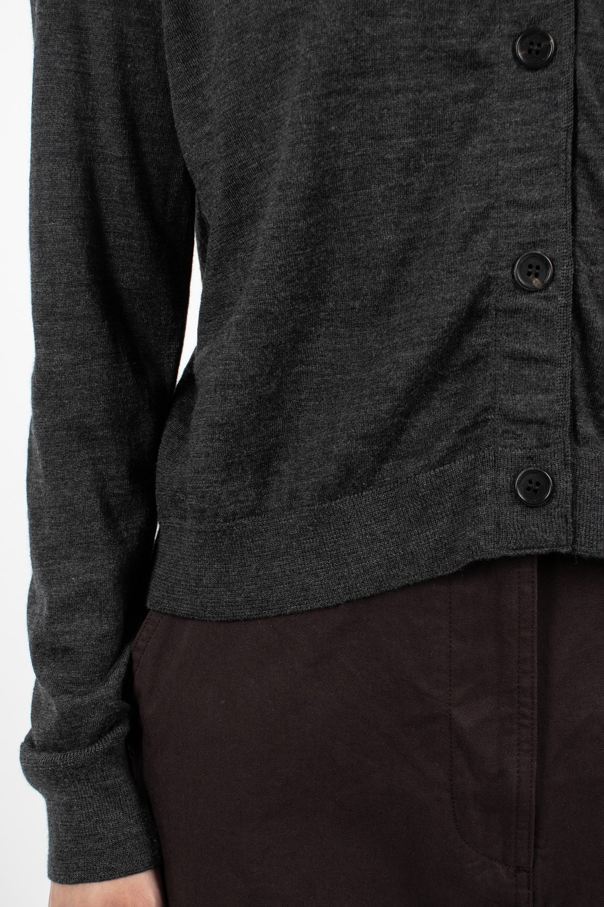 Grosgrain Placket Cardigan Charcoal