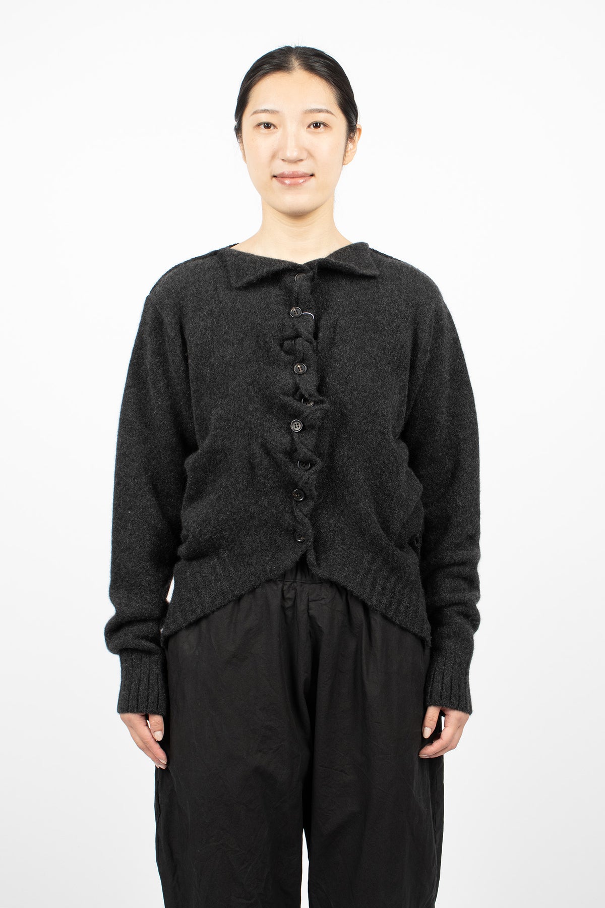 Gathered Cashmere Cardigan Black