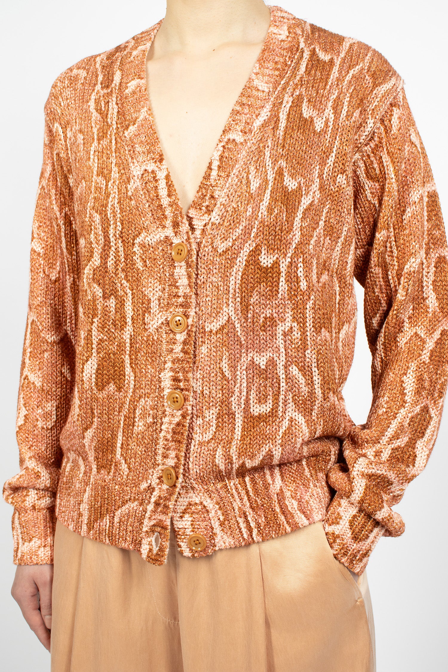 Snake Print Knit Cardigan Brique
