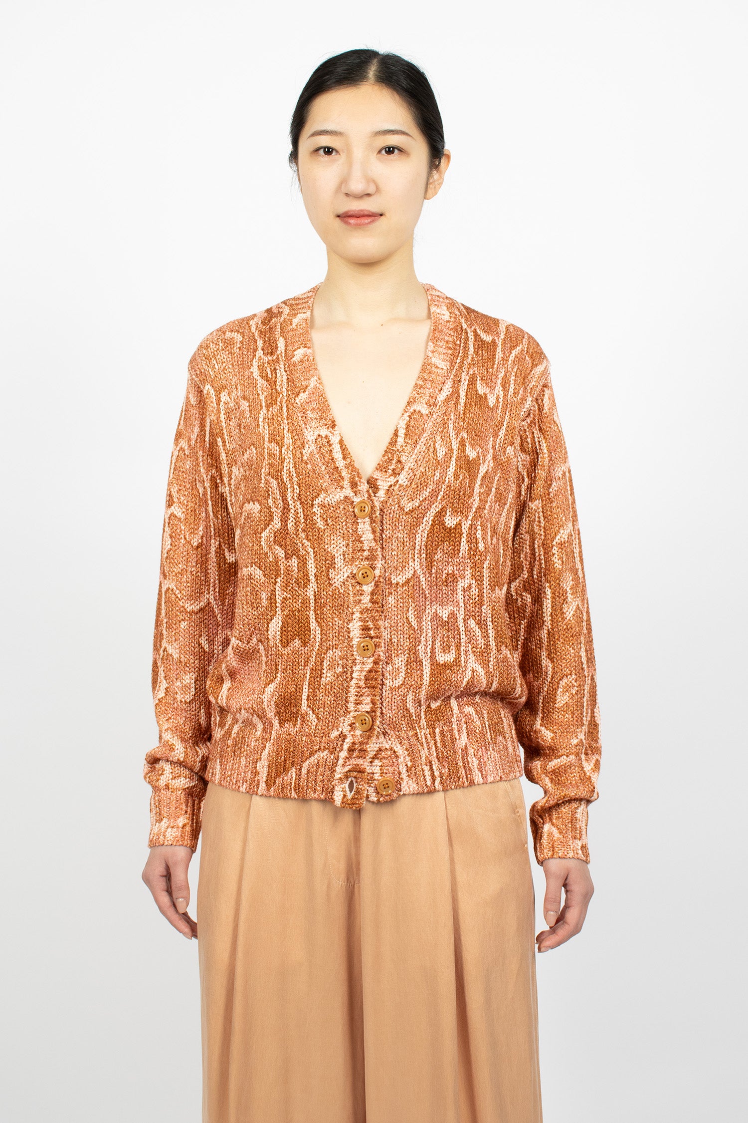 Snake Print Knit Cardigan Brique