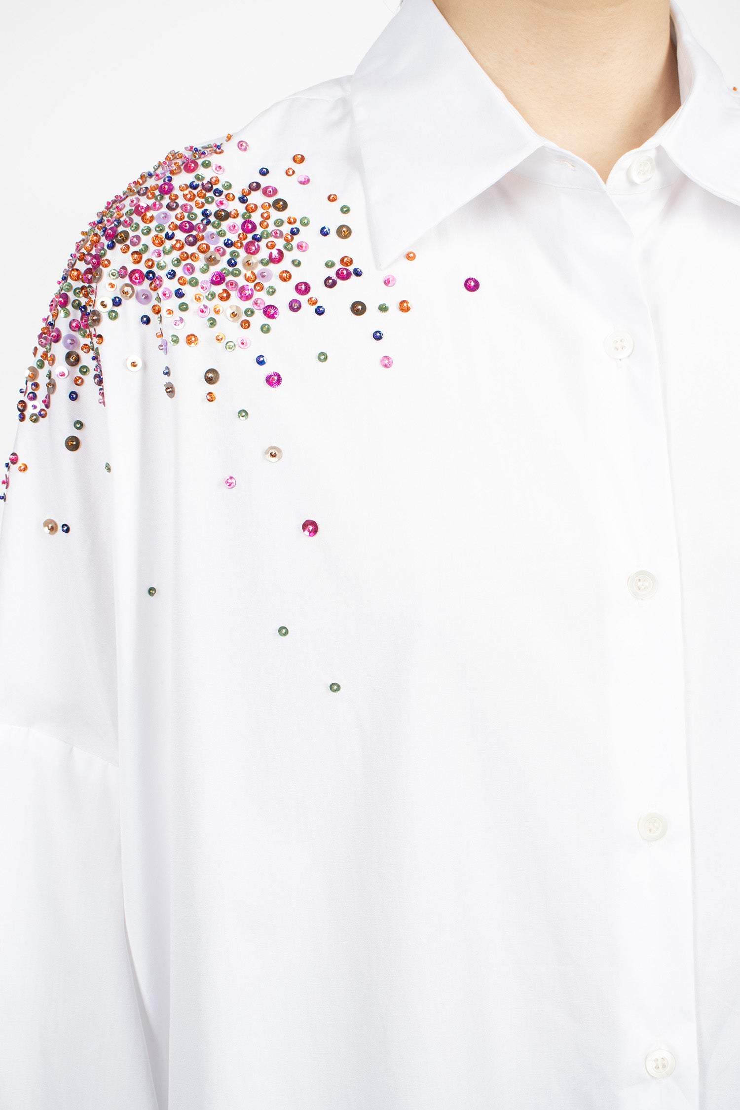 Embellished Oversized Cocoon Shirt White