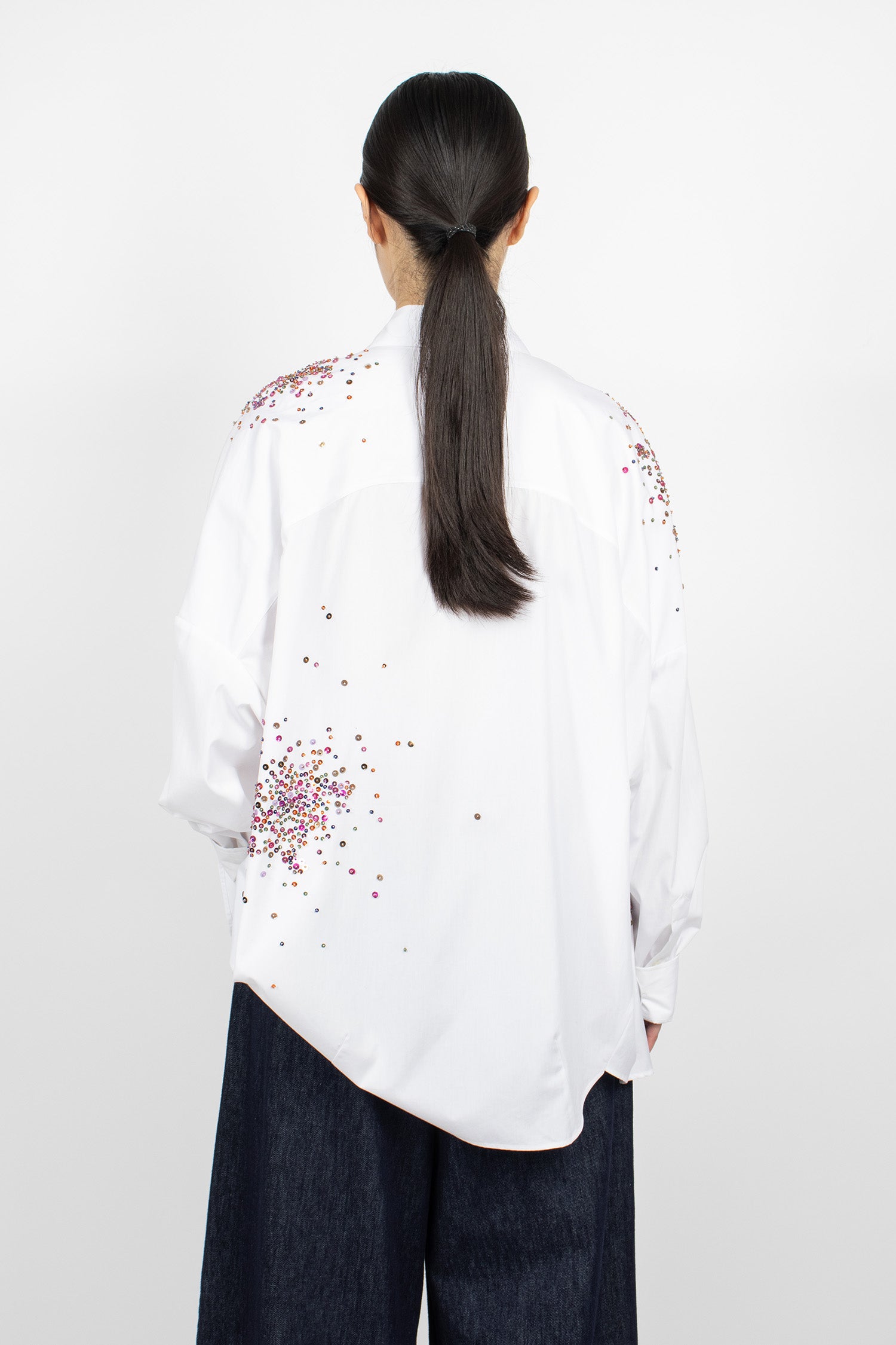 Embellished Oversized Cocoon Shirt White