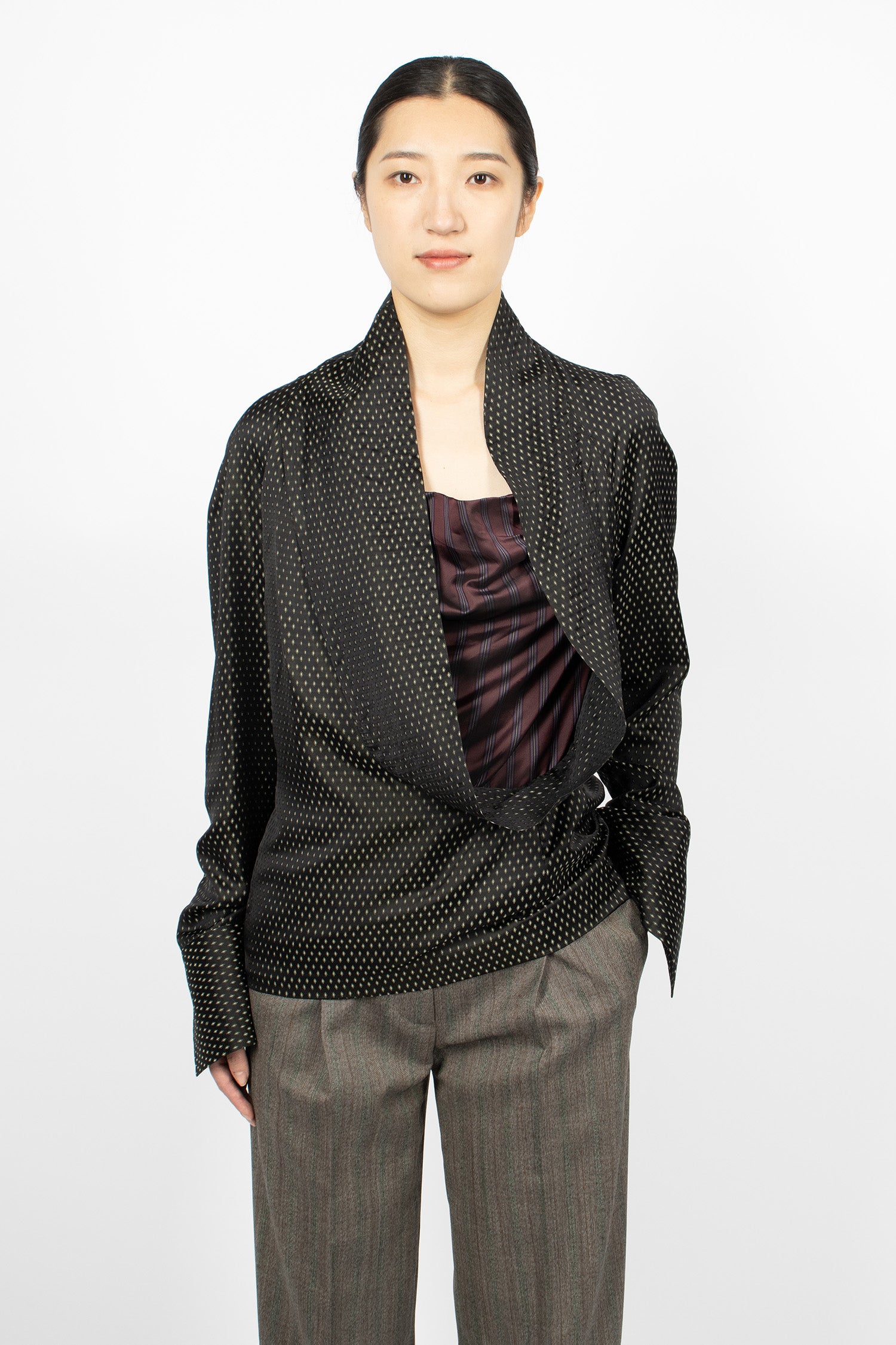Draped Jacquard Blouse Black