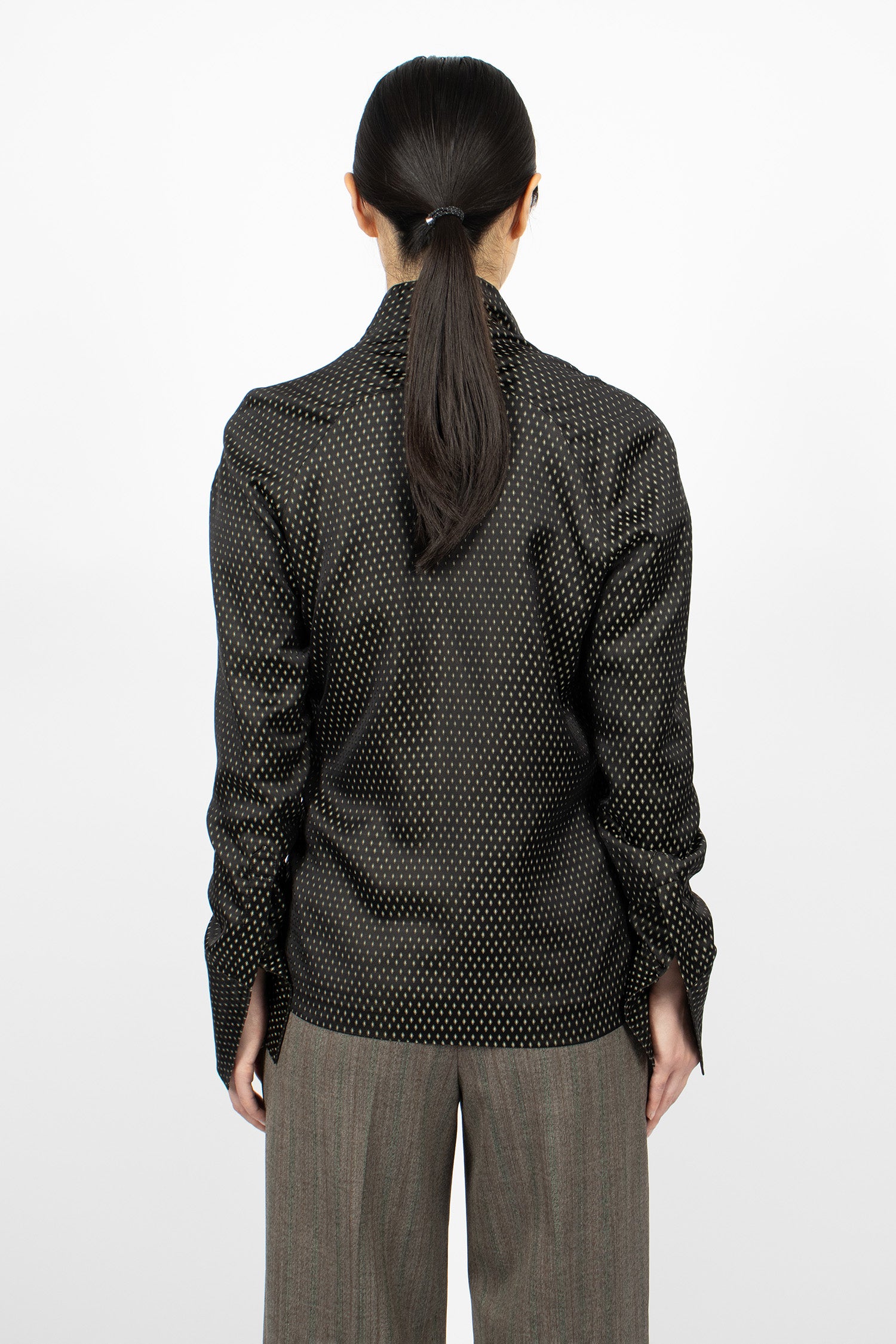 Draped Jacquard Blouse Black