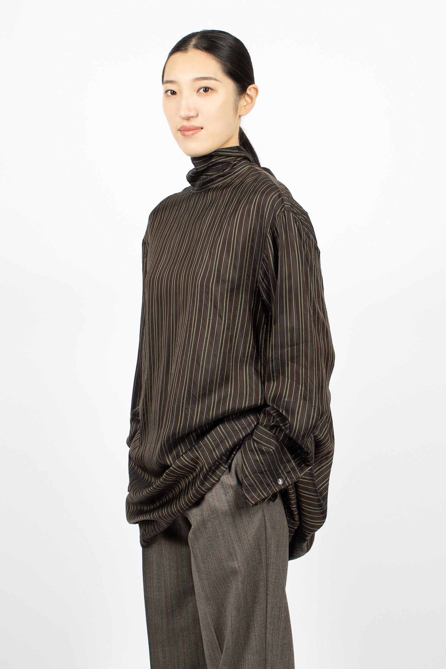 Loose Fit Cupro Blouse Brown