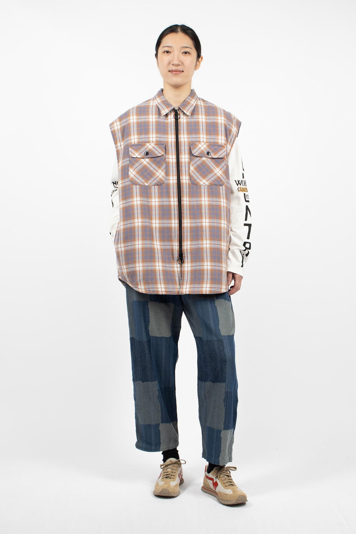 Flannel Check x Quilting Vest Navy