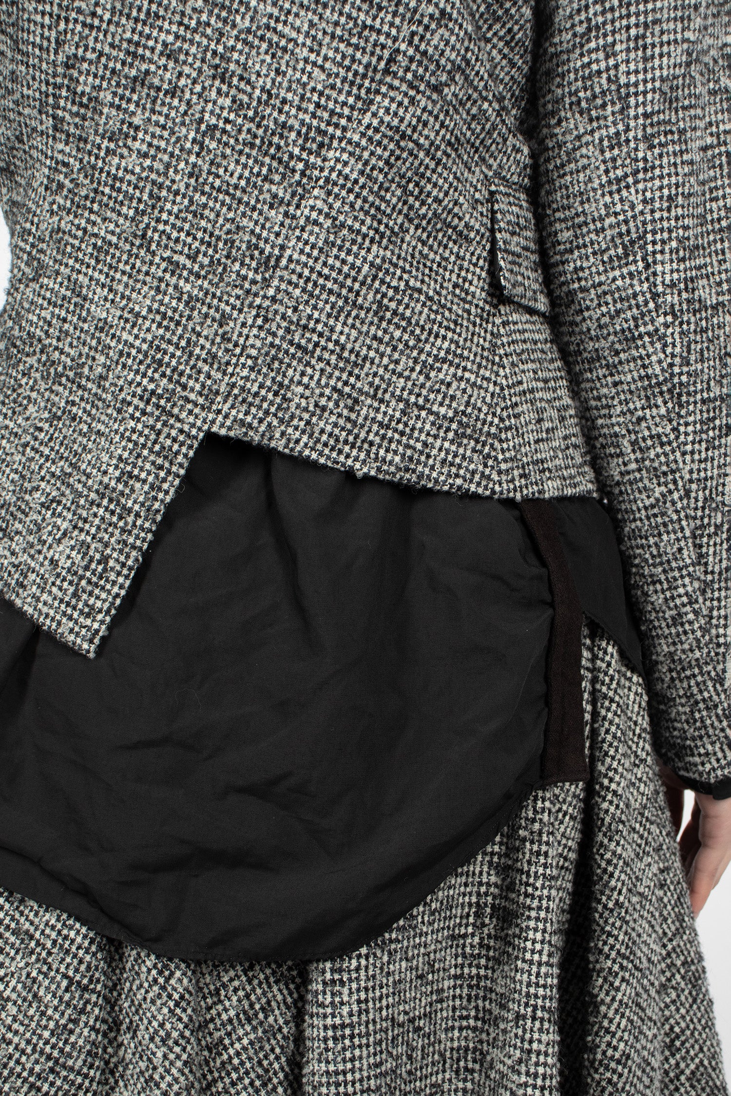 Asymmetric Wool Houndstooth Jacket Black/Ecru