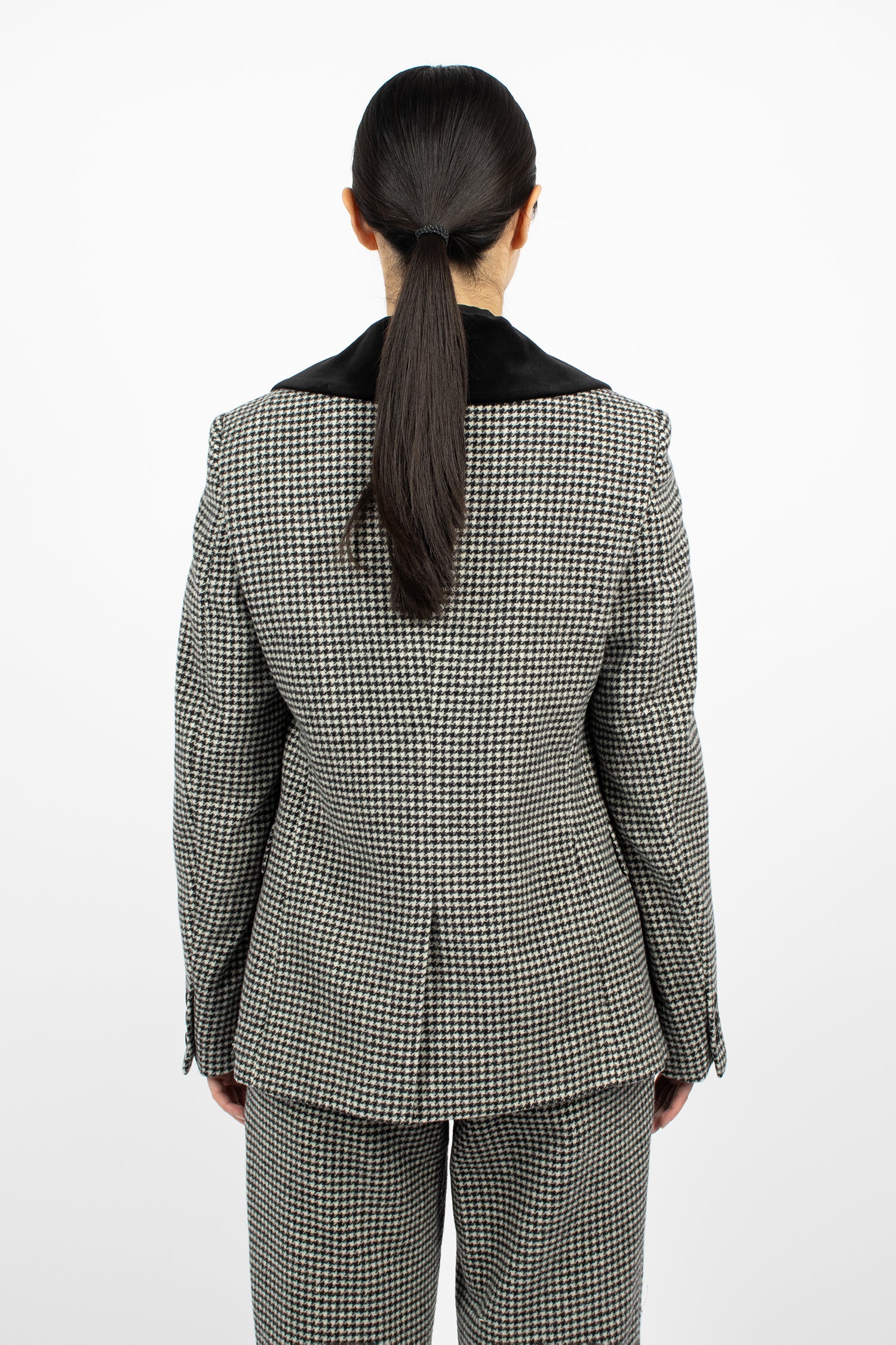Velvet Wool Houndstooth Jacket Black/White