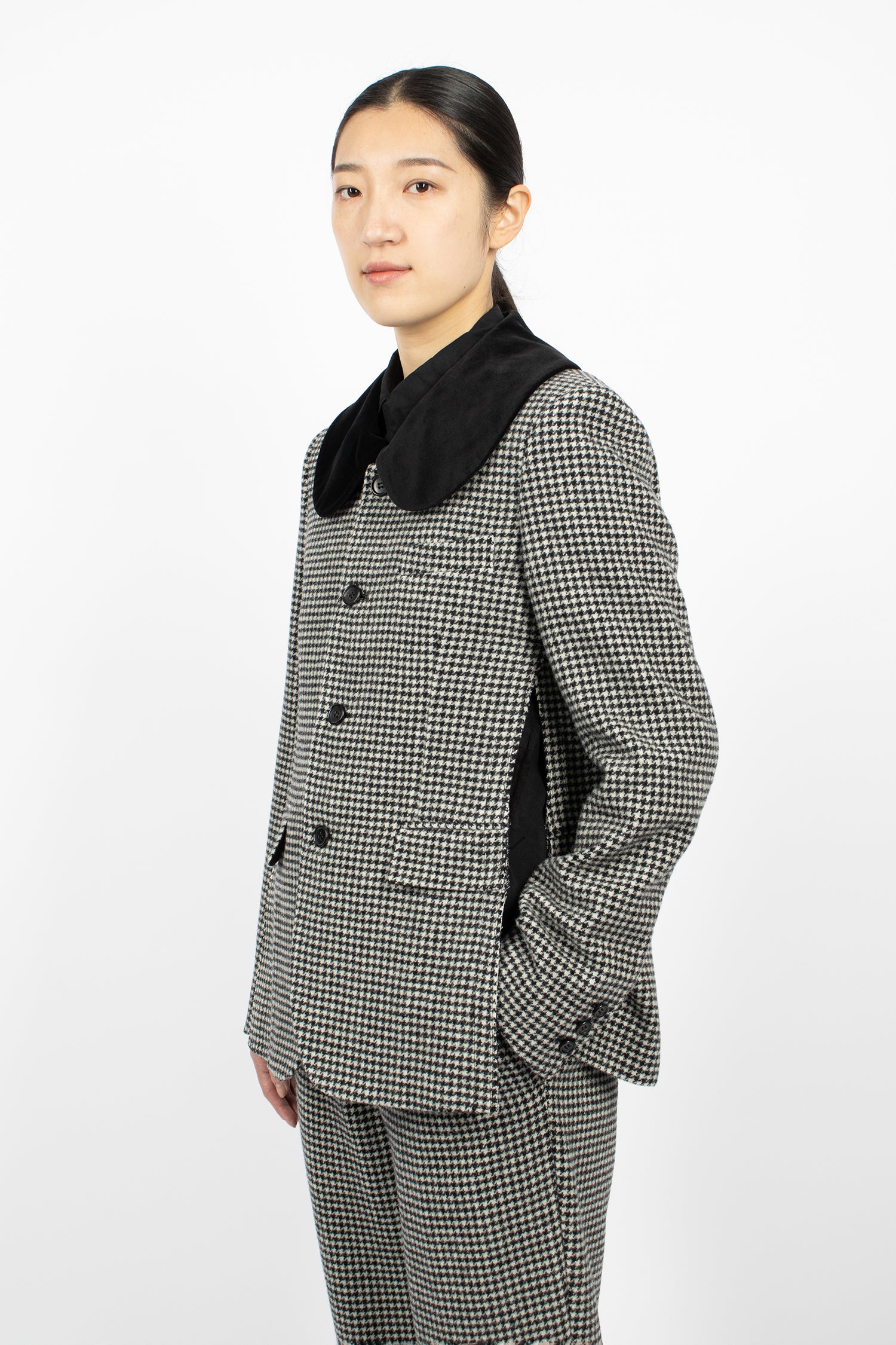 Velvet Wool Houndstooth Jacket Black/White