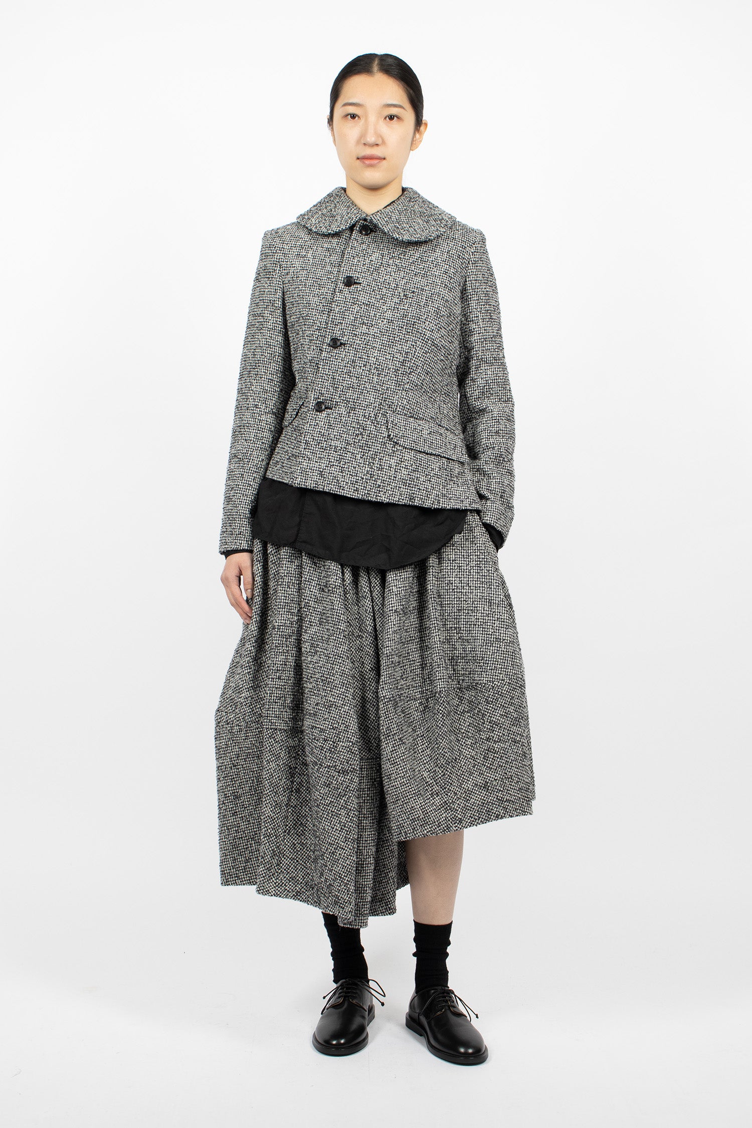 Asymmetric Wool Houndstooth Jacket Black/Ecru