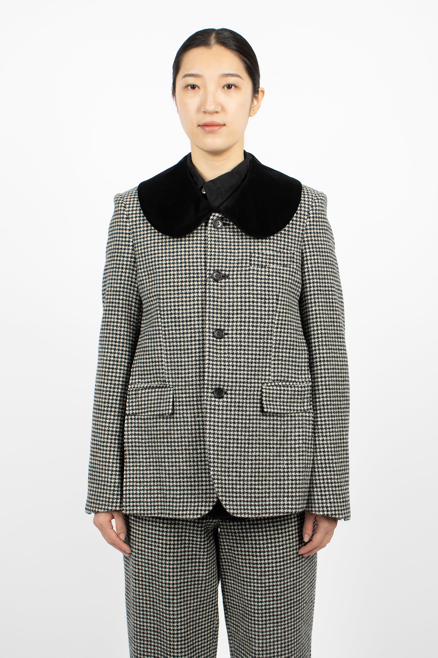 Velvet Wool Houndstooth Jacket Black/White