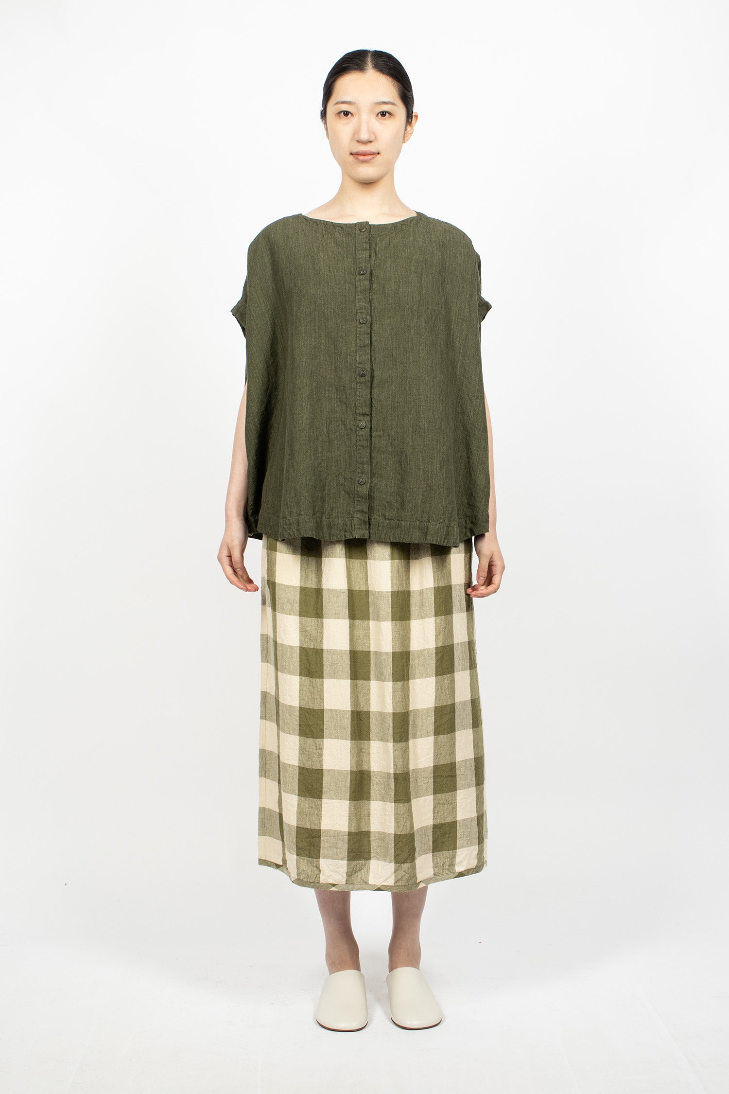 Orsan Simple Skirt Green Check