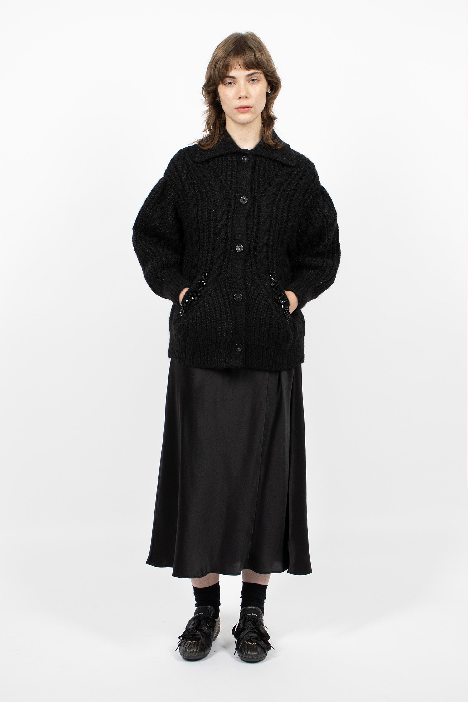 Sculpted Chunky Knit Cardigan Black